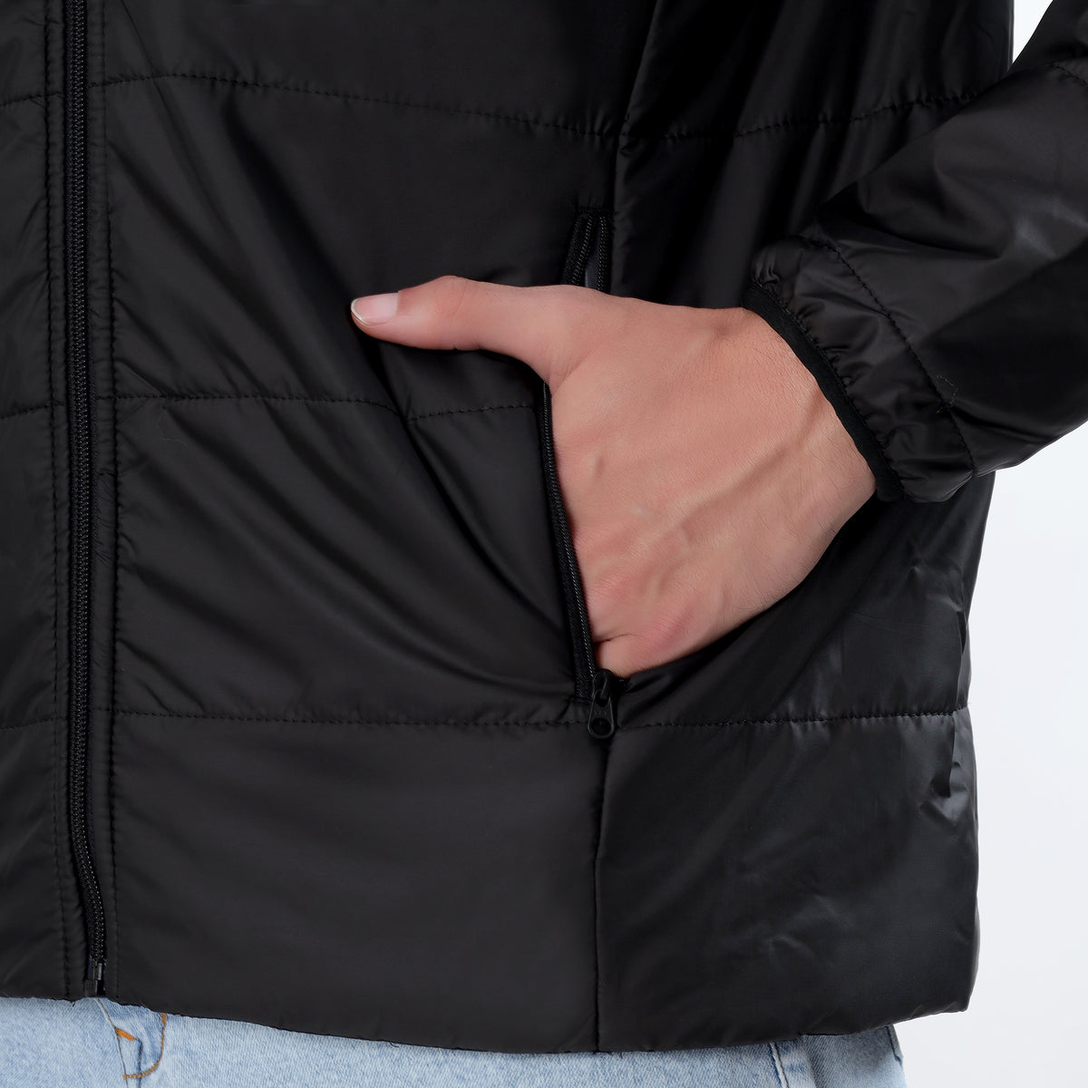 Men's Basic Winter Puffer Jacket – Water Repellent, Quilted - WH100 (Black)-thumbmail-6