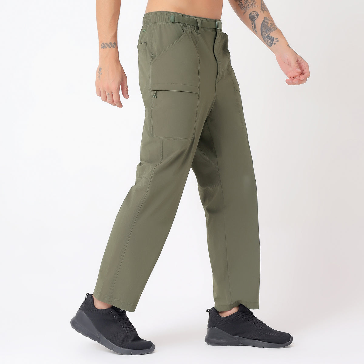Men's Lightweight Long Pants with Buckle Belt (EH970) Olive-thumbmail-3