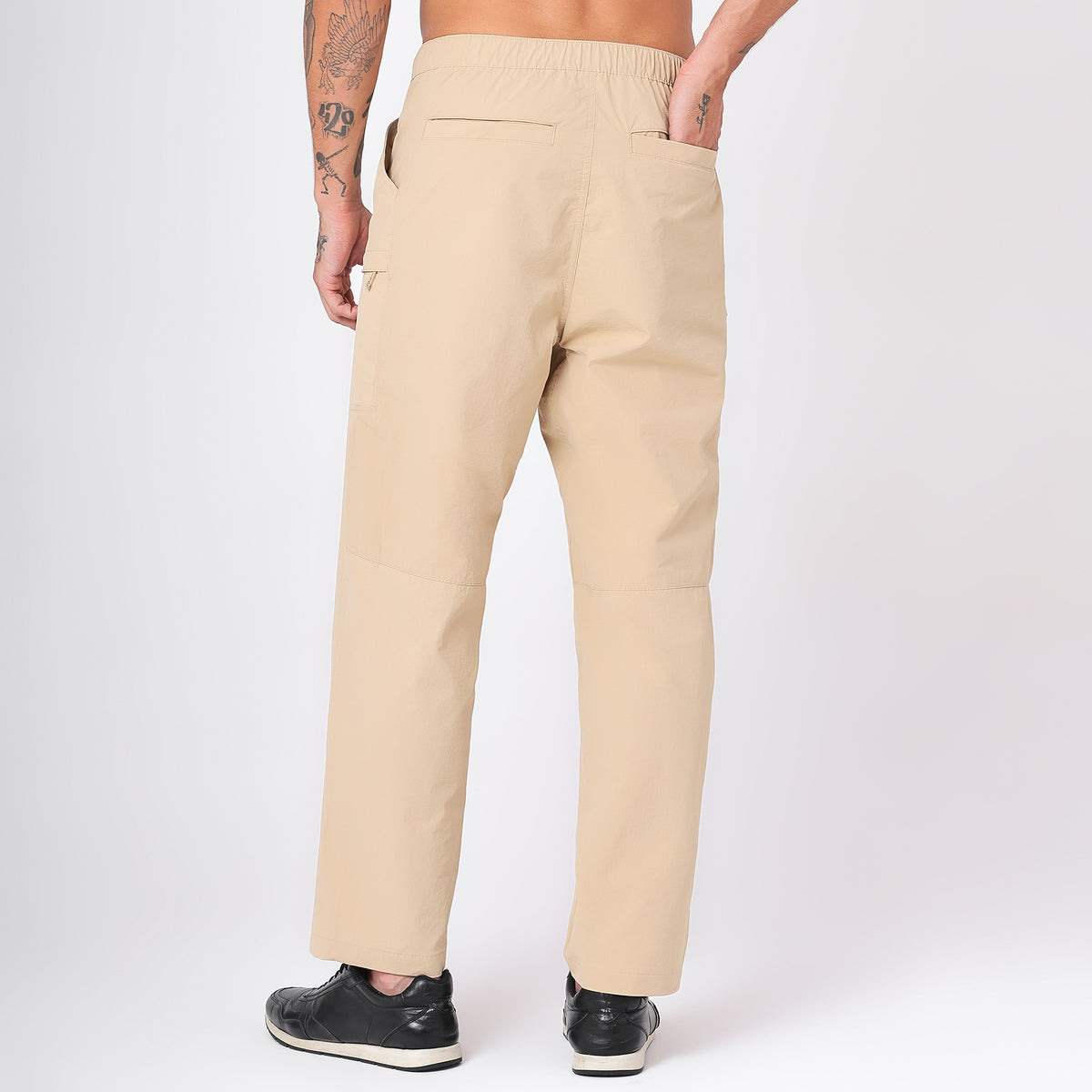 Men's Lightweight Long Pants with Buckle Belt (EH970) Beige-thumbmail-4