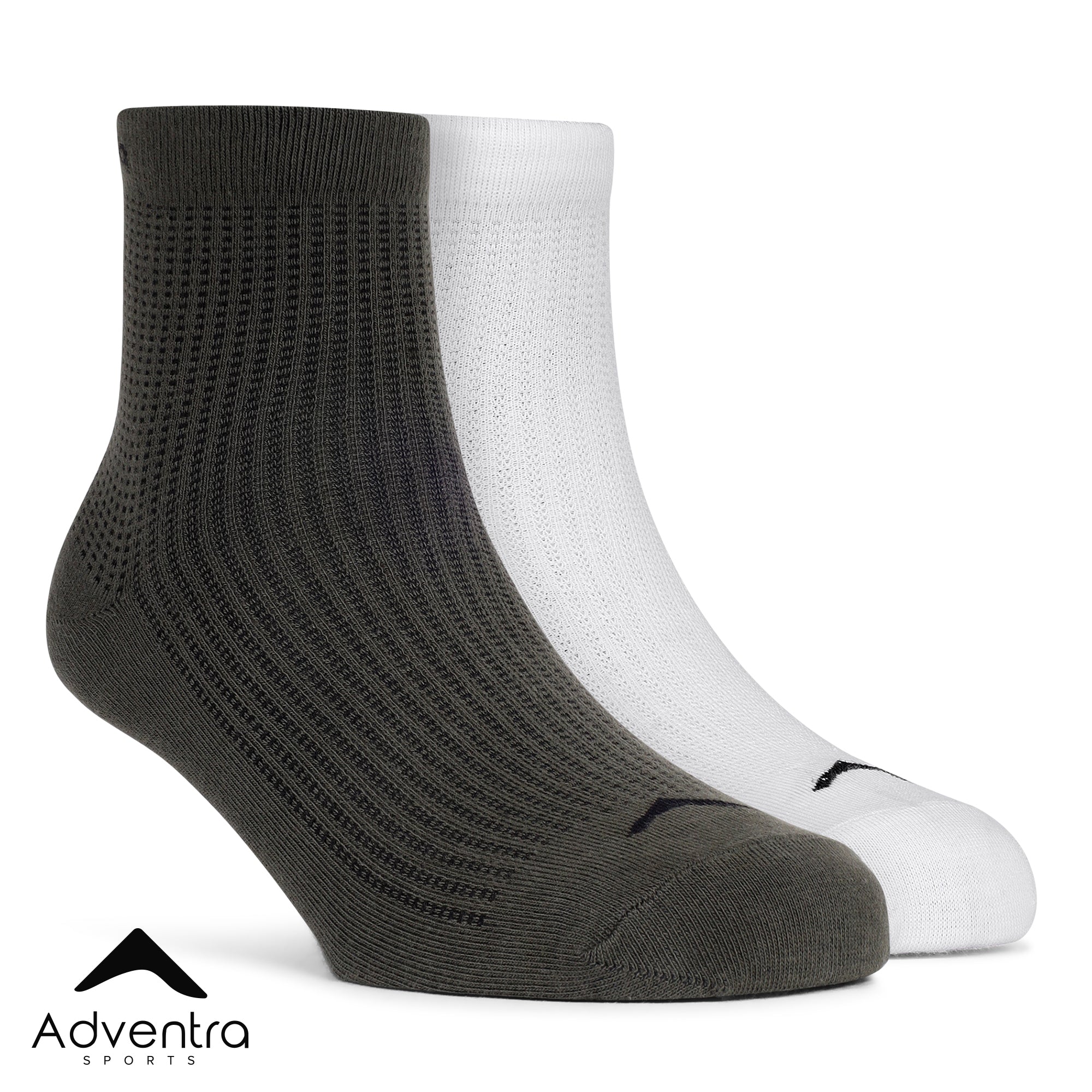 Mid Ankle Cotton Socks – Pack of 2 (ES700) – Olive and White-thumbmail-1