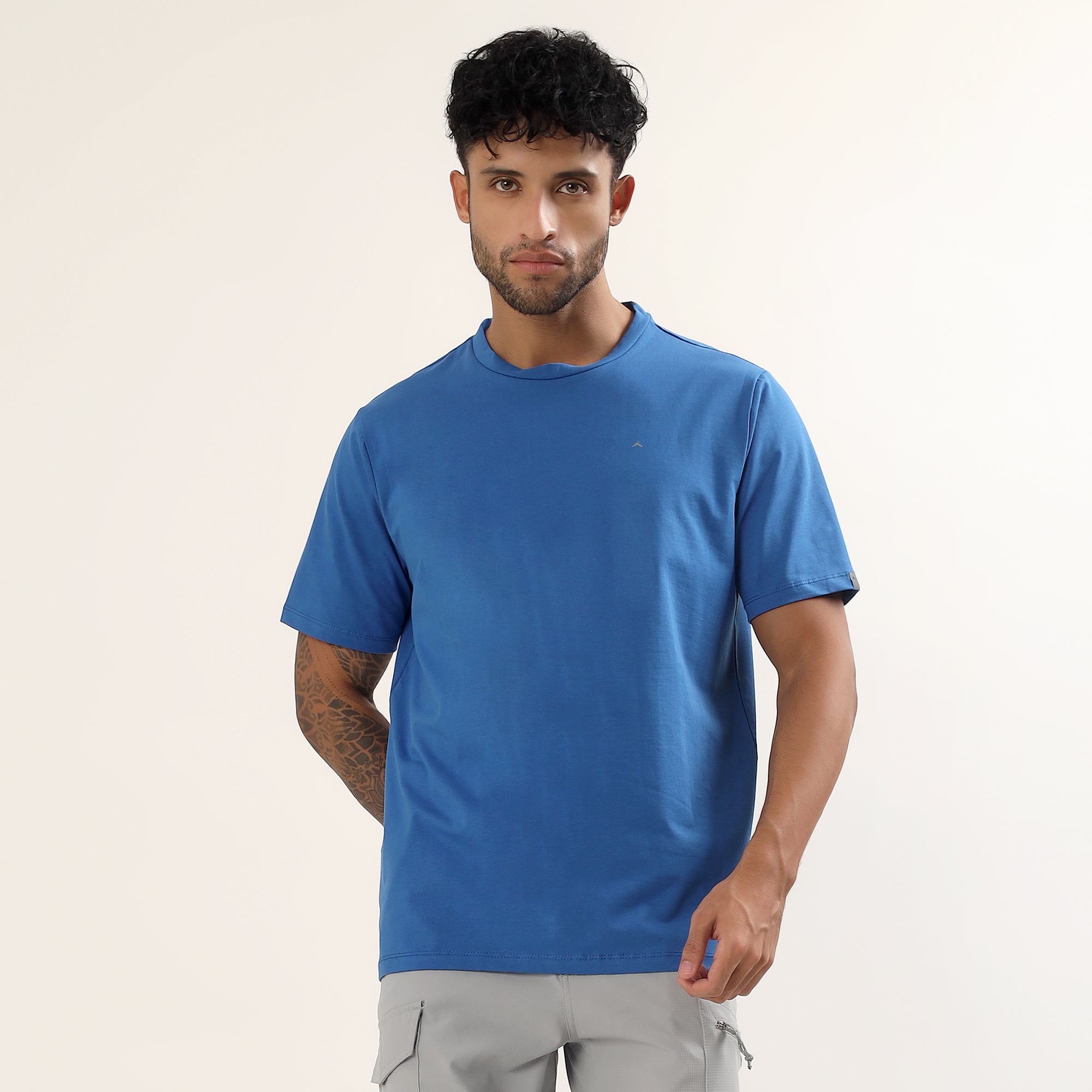 Adventra Men Cotton Lycra Round Neck T-Shirt | APR500 | Navy Blue-thumbmail-5