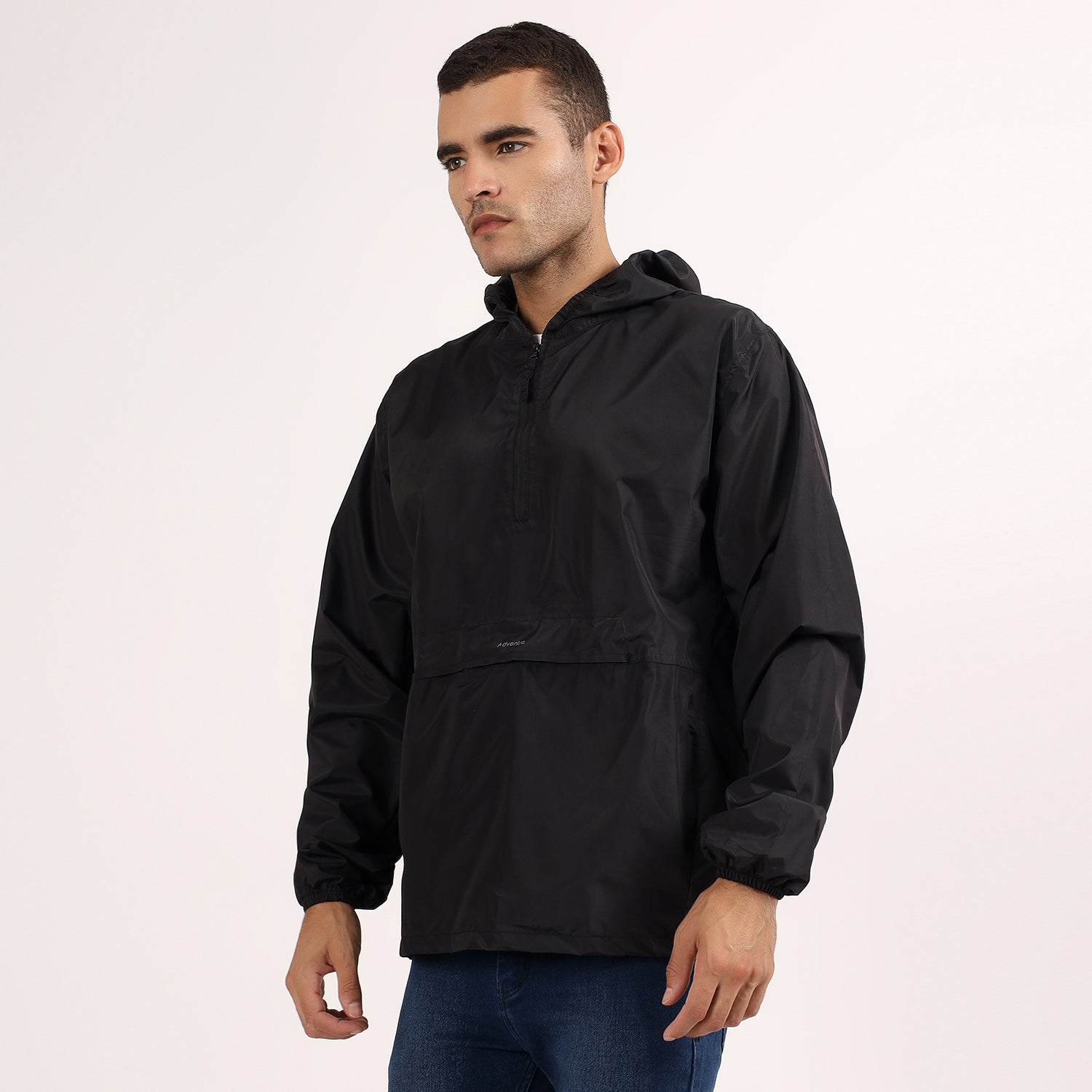 Rain Jacket with pouch, Half zip rain coat, Lightweight, Waterproof | RJ100 | Black-thumbmail-7