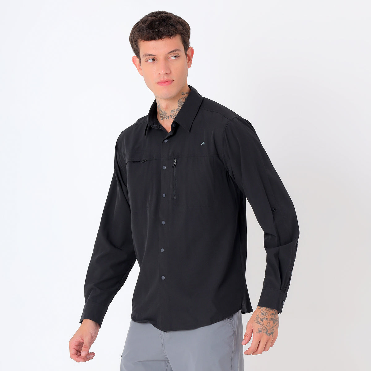 Men's 4-Way Stretch Travel Shirt | Lightweight Full Sleeve Outdoor Shirt for Hiking, Trekking & Travel | EV500 Black-thumbmail-3