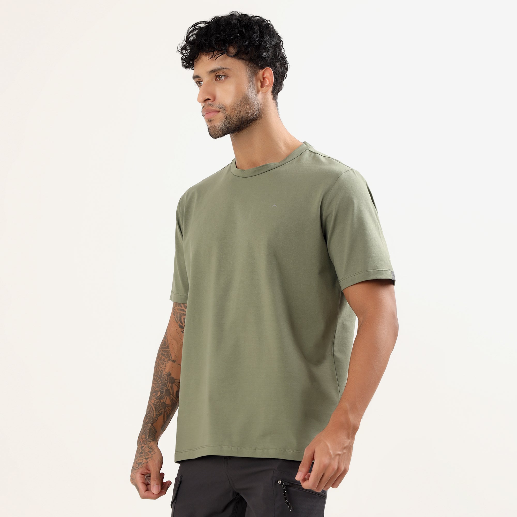 Round Neck T-Shirt | Lightweight and Breathable | Olive-thumbmail-5