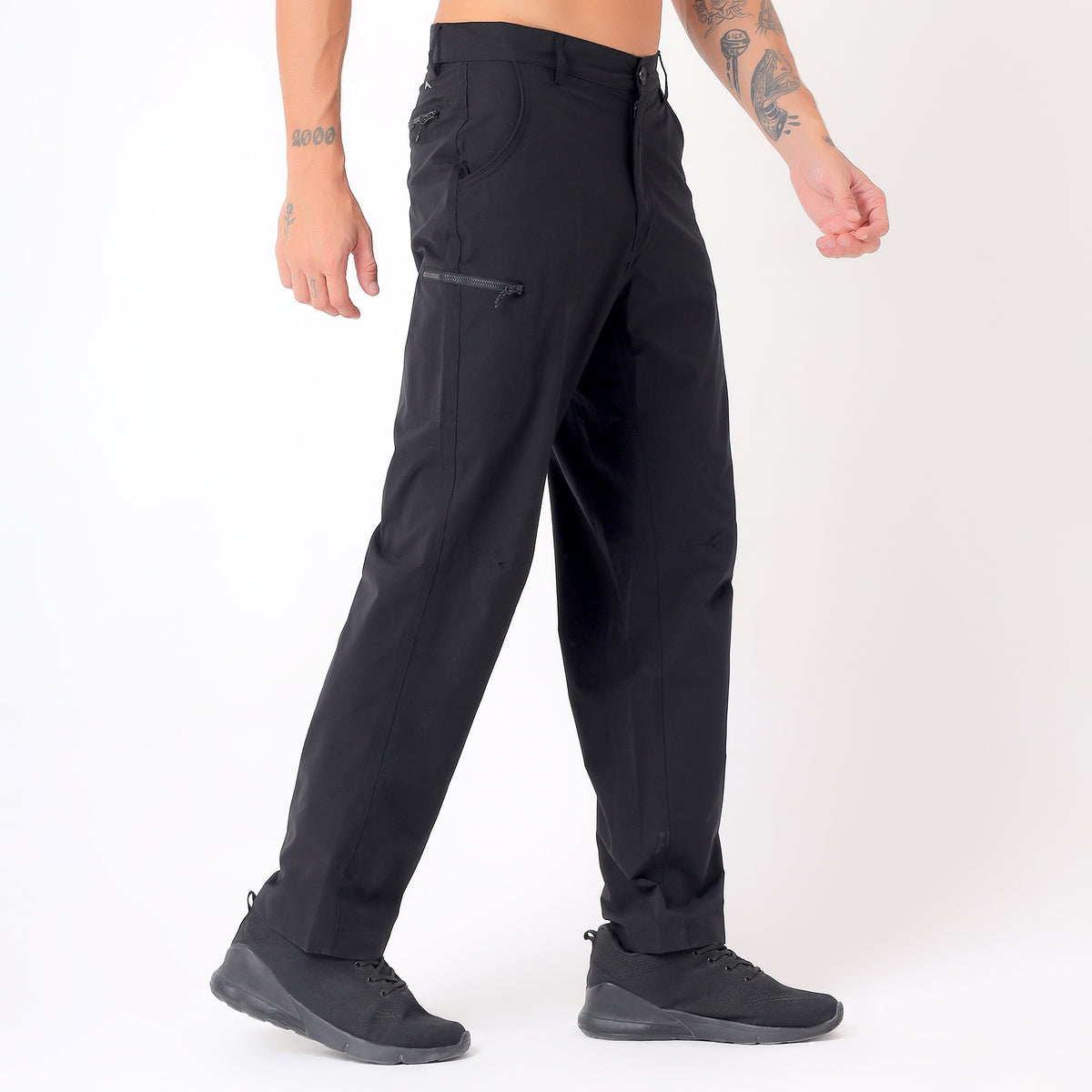 Men's Lightweight Cargo Pants with Zipper Pockets (EH910) - Black-thumbmail-3