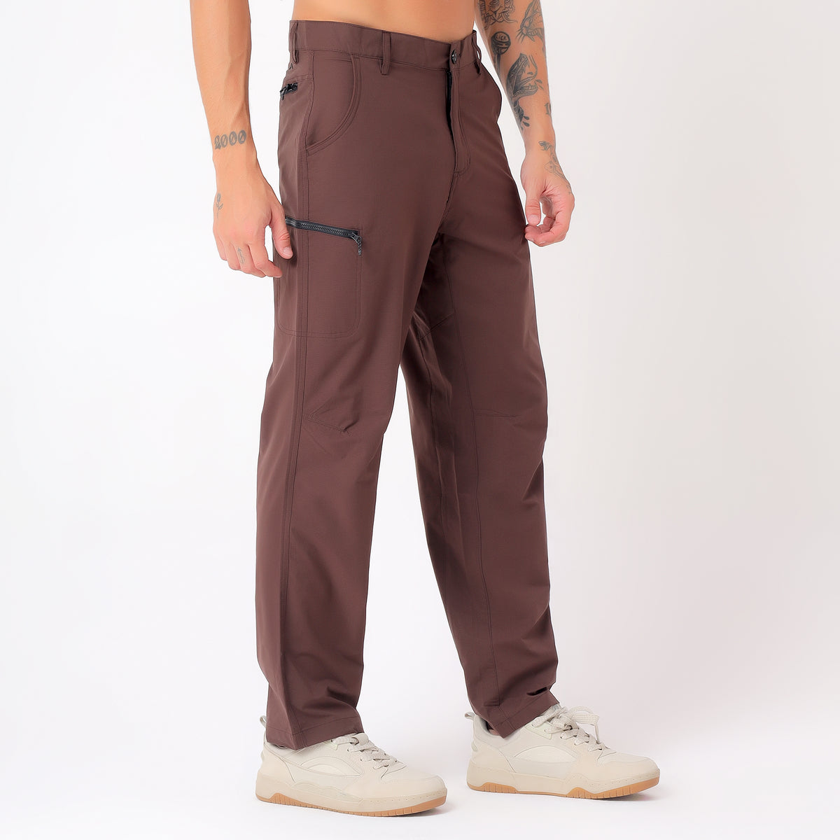 Men's Lightweight Cargo Pants with Zipper Pockets (EH910) - Brown-thumbmail-3