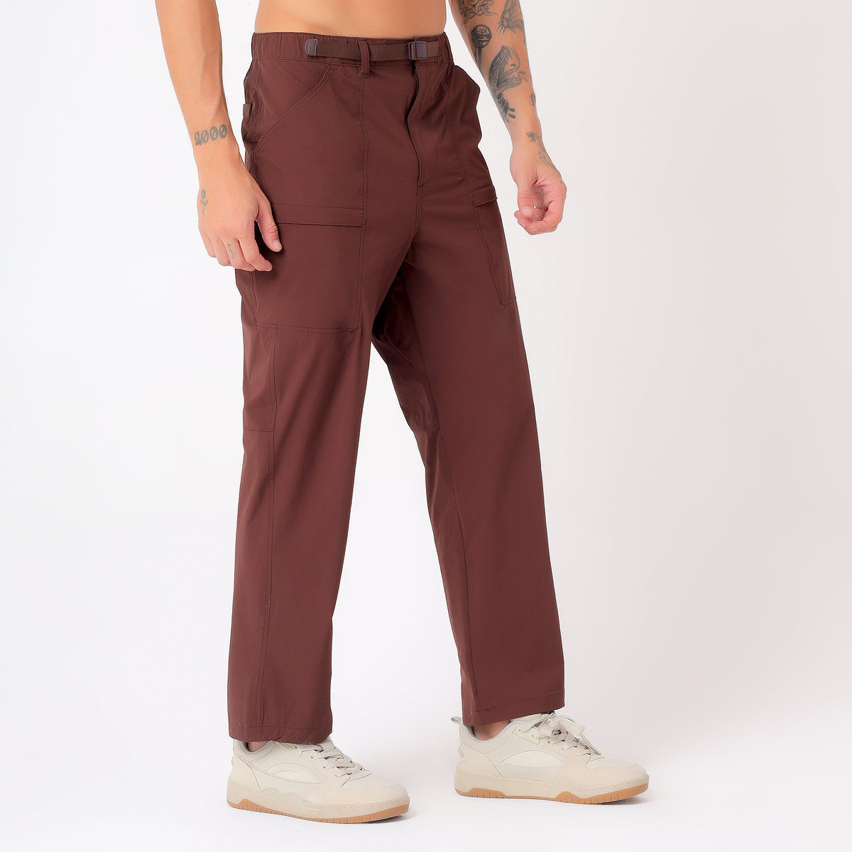 Men's Lightweight Long Pants with Buckle Belt (EH970) Brown-thumbmail-3