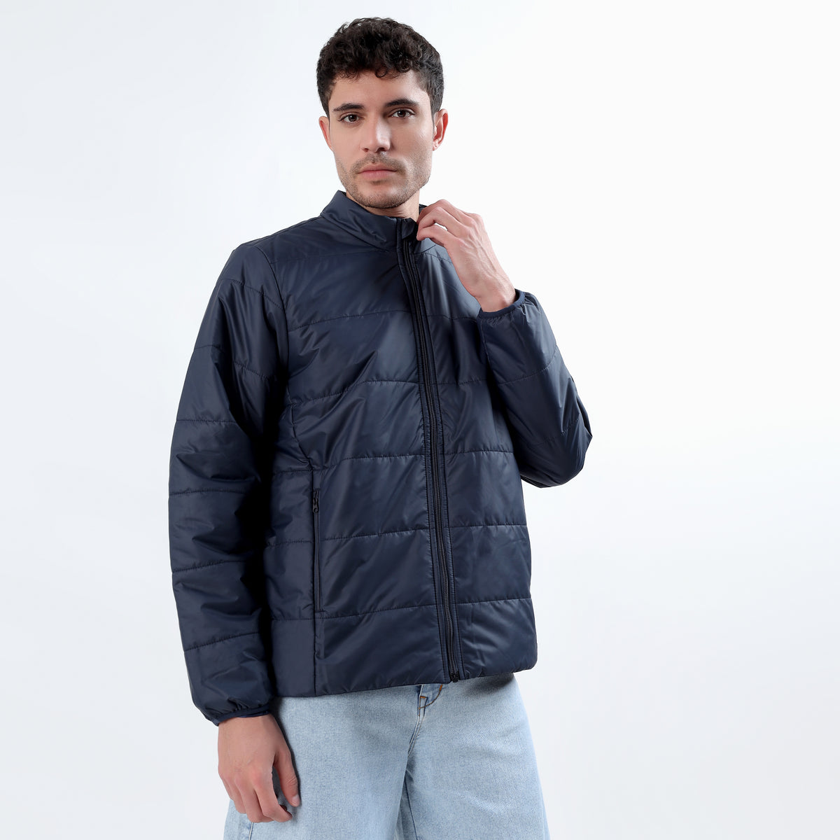 Men's Basic Winter Puffer Jacket – Water Repellent, Quilted - WH100 (Navy Blue)-thumbmail-7
