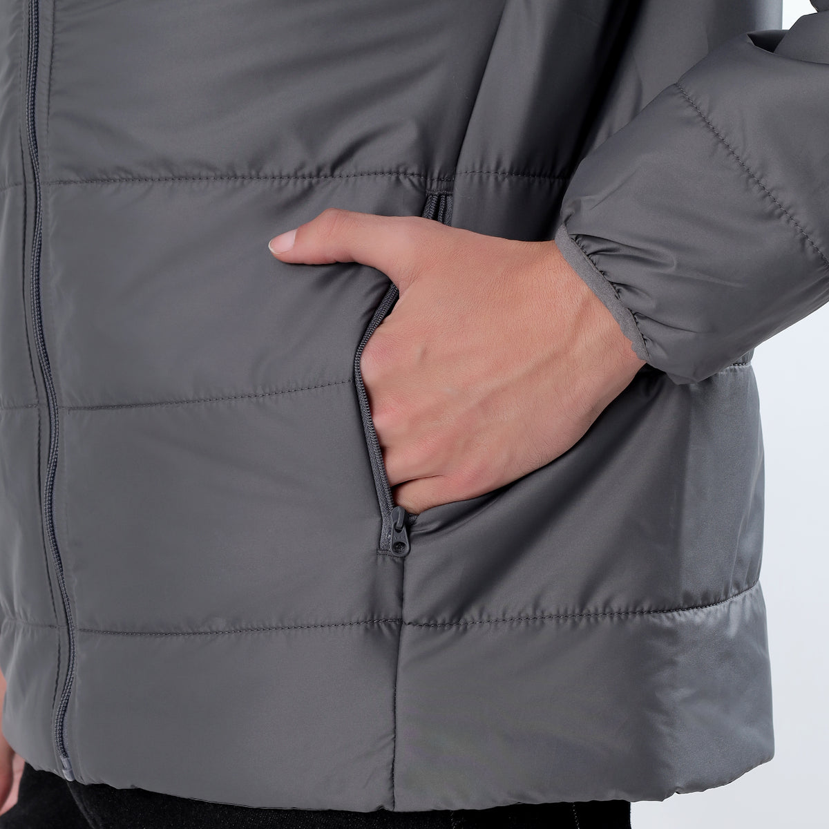 Men's Basic Winter Puffer Jacket – Water Repellent, Quilted - WH100 (Grey)-thumbmail-8