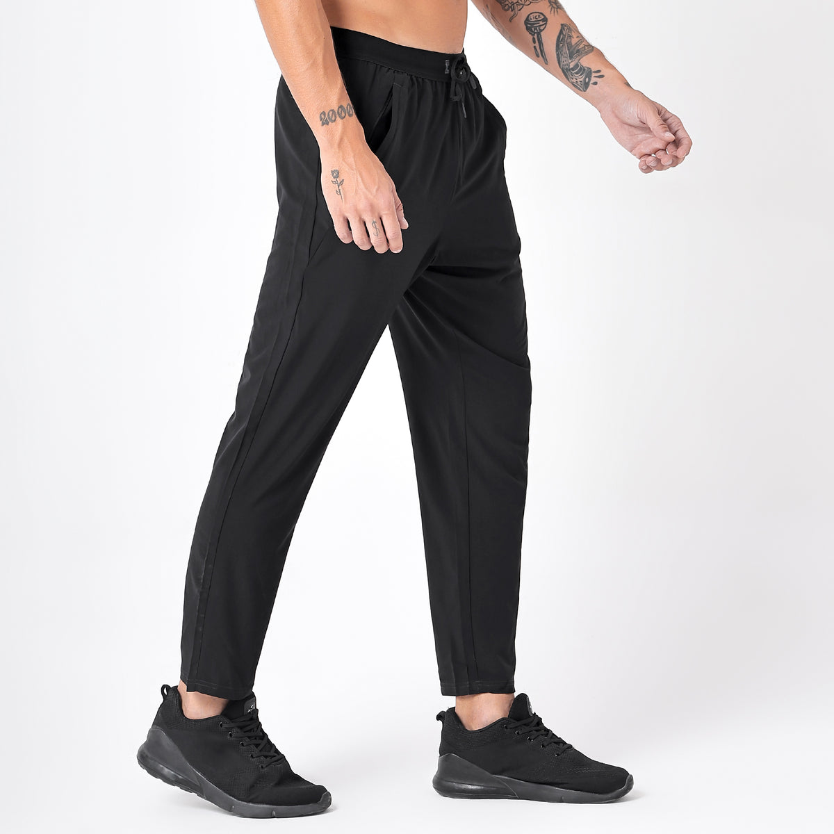 Men's Long Track Pants with 1 Zipper Pocket (EH930) Black-thumbmail-3