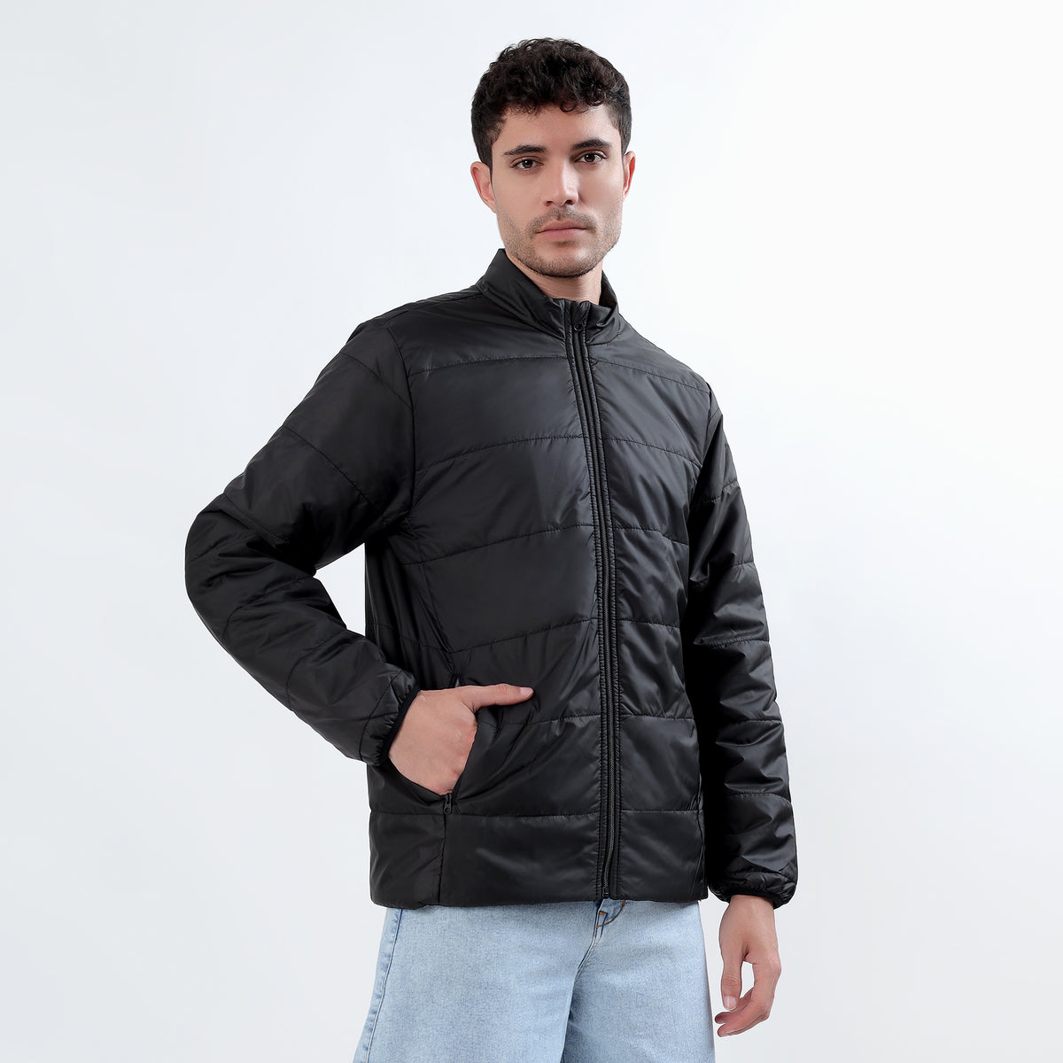 Men's Basic Winter Puffer Jacket – Water Repellent, Quilted - WH100 (Black)-thumbmail-8