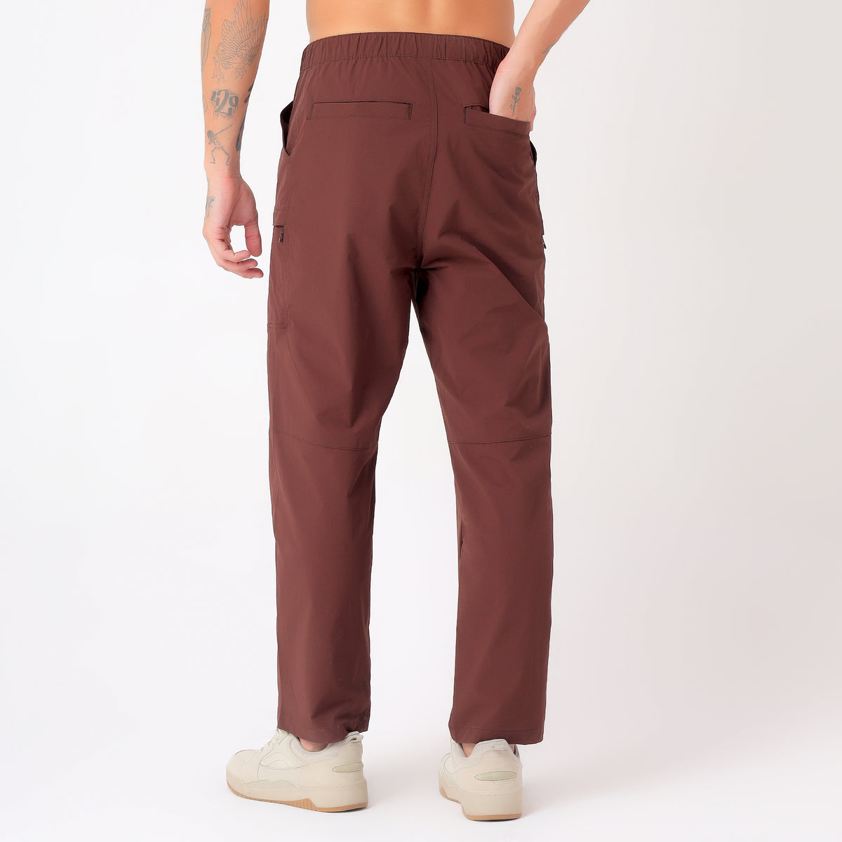 Men's Lightweight Long Pants with Buckle Belt (EH970) Brown-thumbmail-4