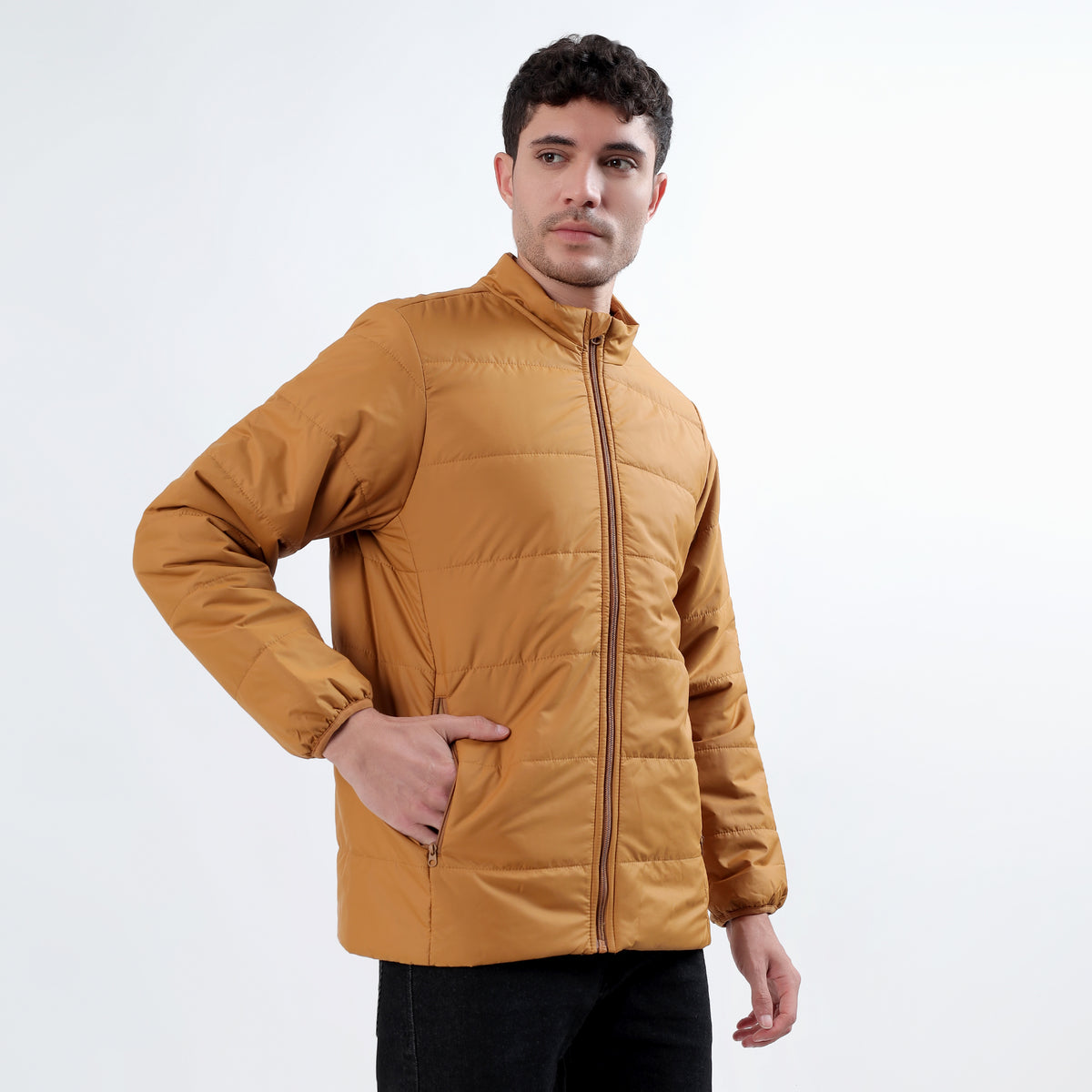 Men's Basic Winter Puffer Jacket – Water Repellent, Quilted - WH100 (Tan)-thumbmail-8