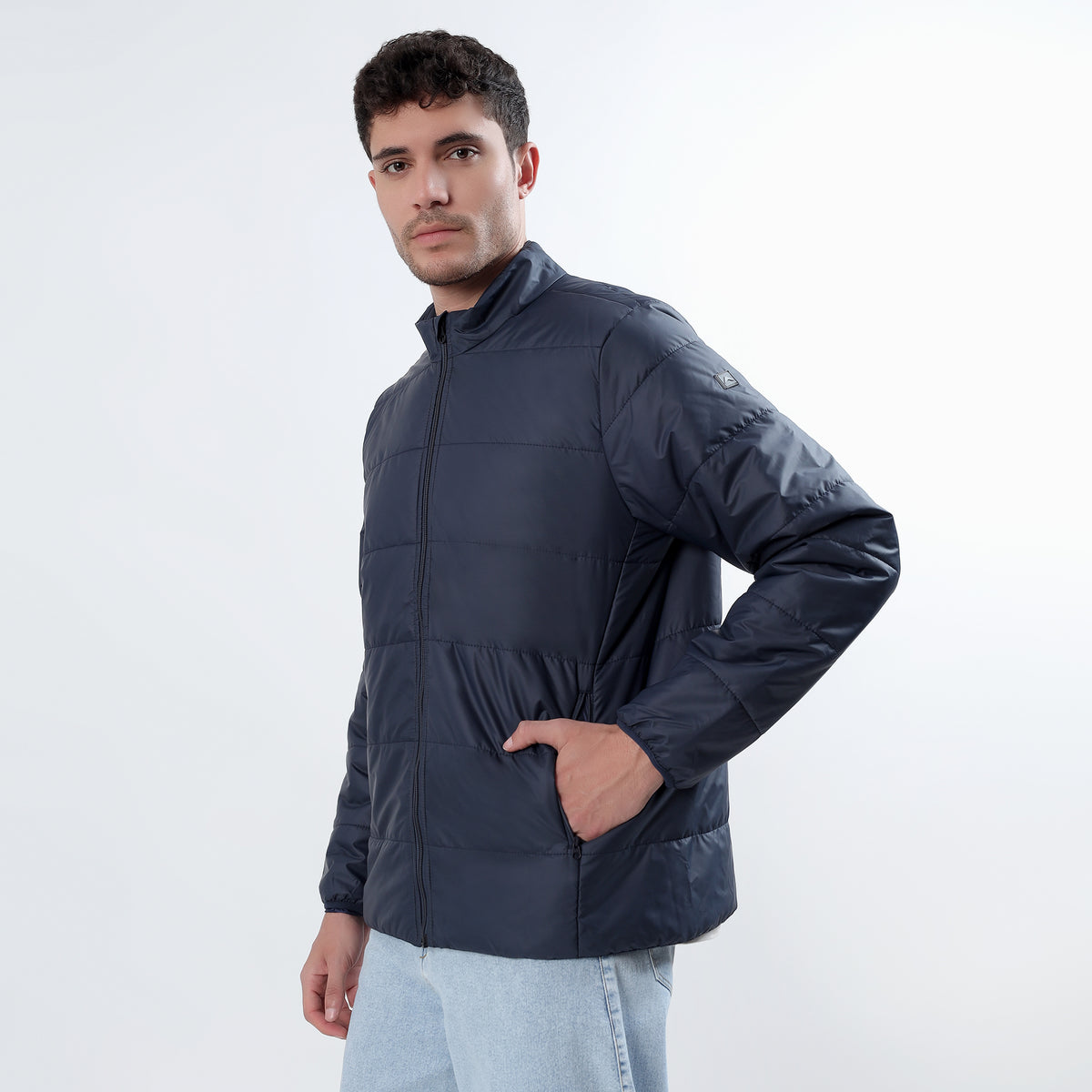 Men's Basic Winter Puffer Jacket – Water Repellent, Quilted - WH100 (Navy Blue)-thumbmail-8