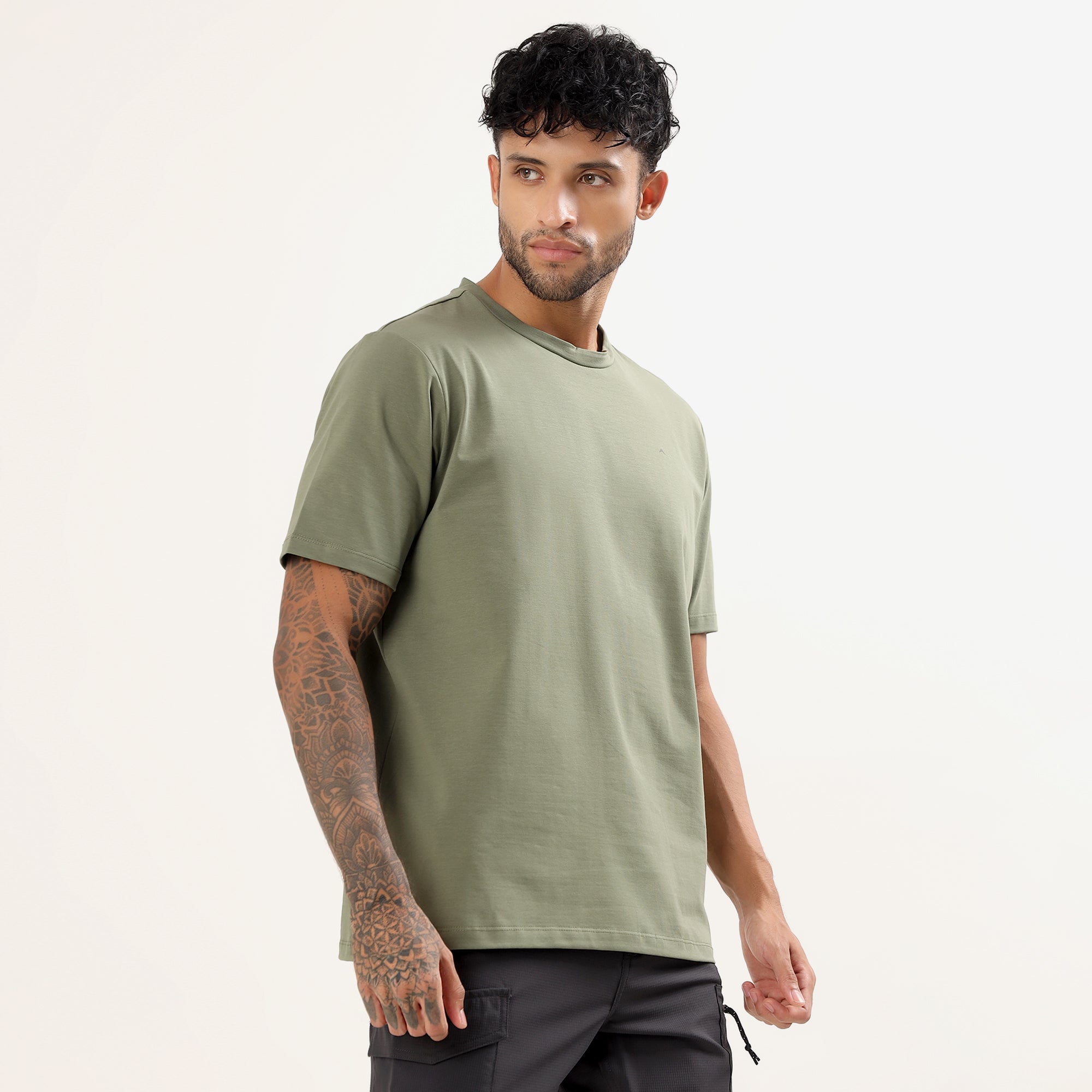 Round Neck T-Shirt | Lightweight and Breathable | Olive-thumbmail-6