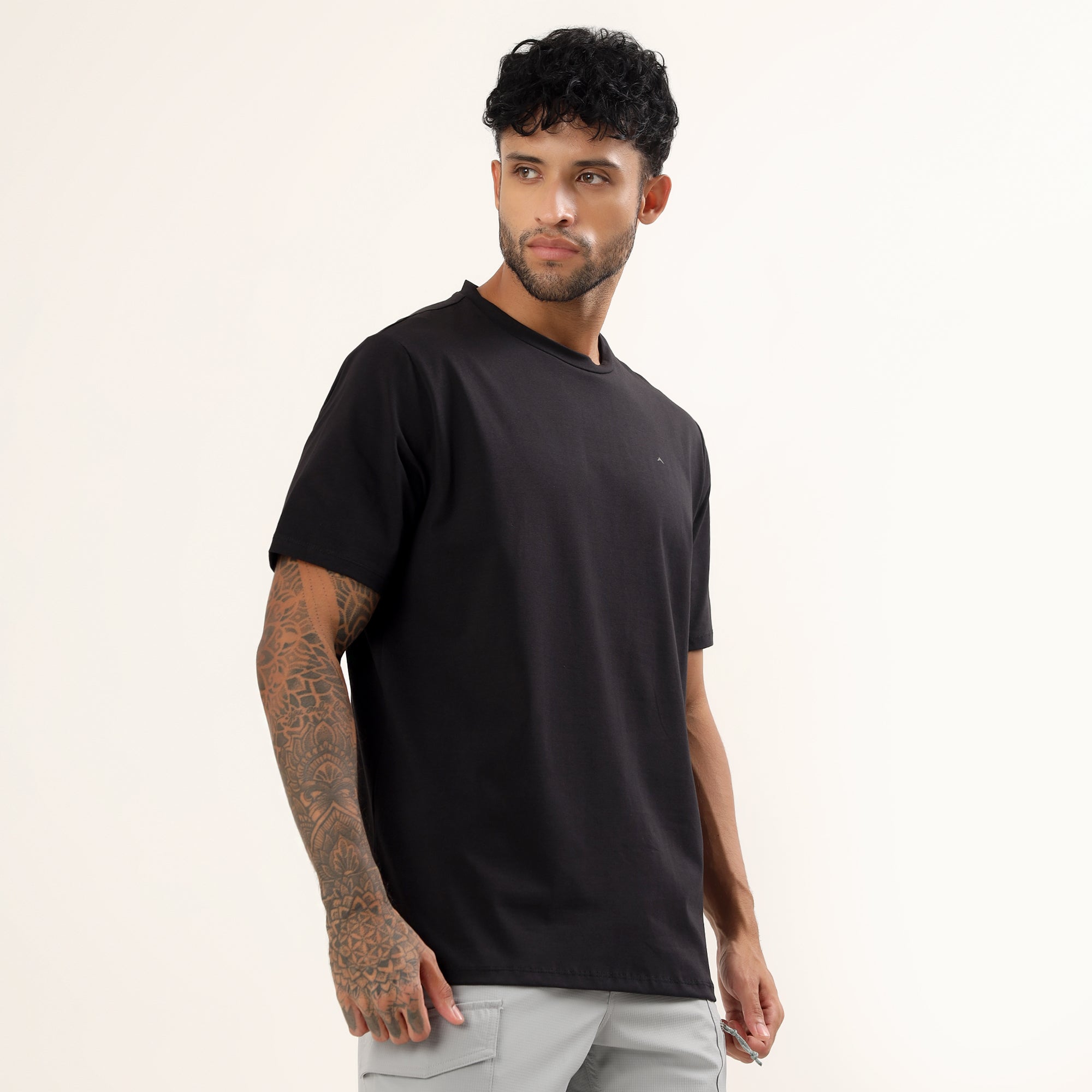 Adventra Men Cotton Lycra Round Neck T-Shirt | APR500 | Black-thumbmail-6