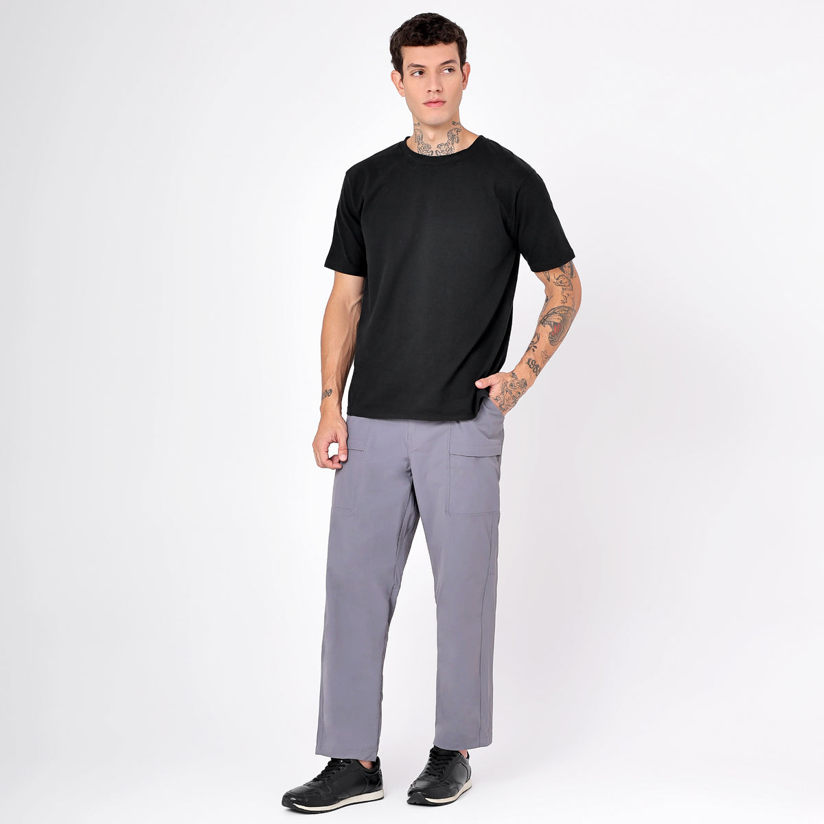 Men's Lightweight Long Pants with Buckle Belt (EH970) Grey-thumbmail-5