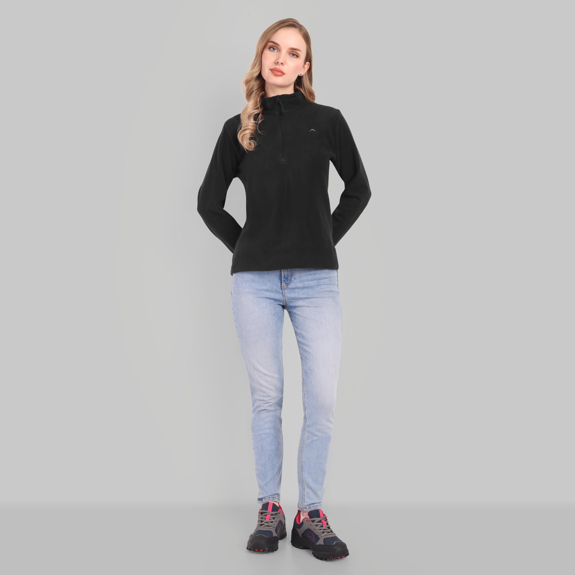 Women Half Zip Fleece Jacket – Lightweight (ET1000) Black-thumbmail-2