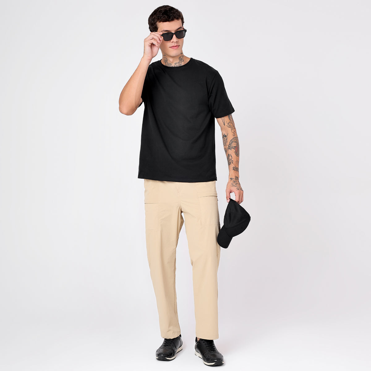 Men's Lightweight Long Pants with Buckle Belt (EH970) Beige-thumbmail-6