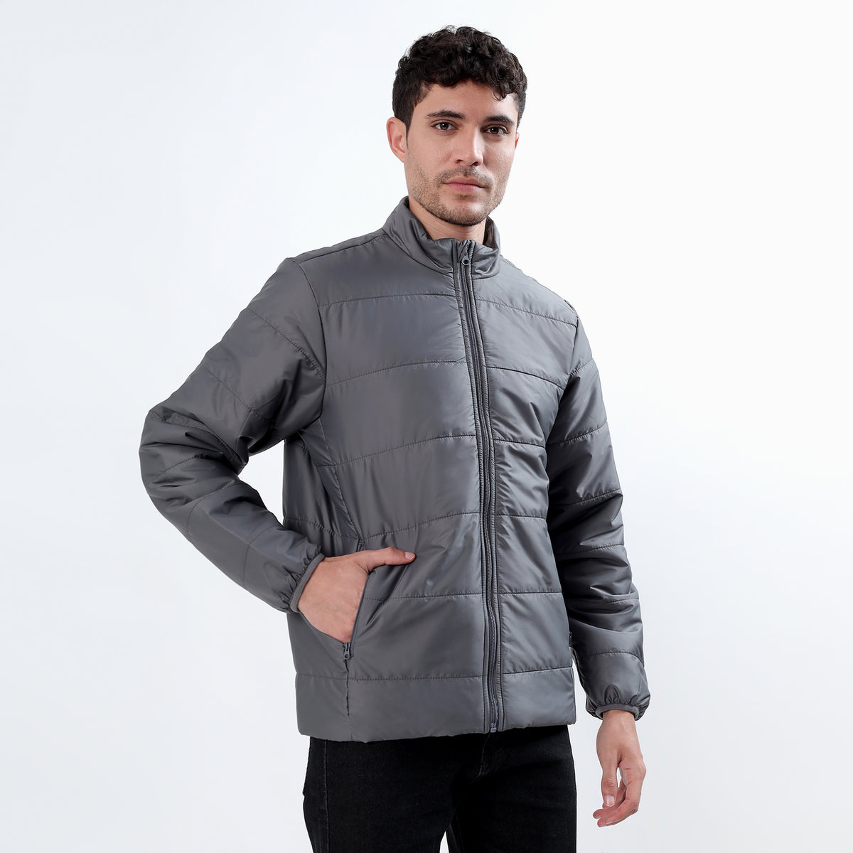 Men's Basic Winter Puffer Jacket – Water Repellent, Quilted - WH100 (Grey)-thumbmail-10