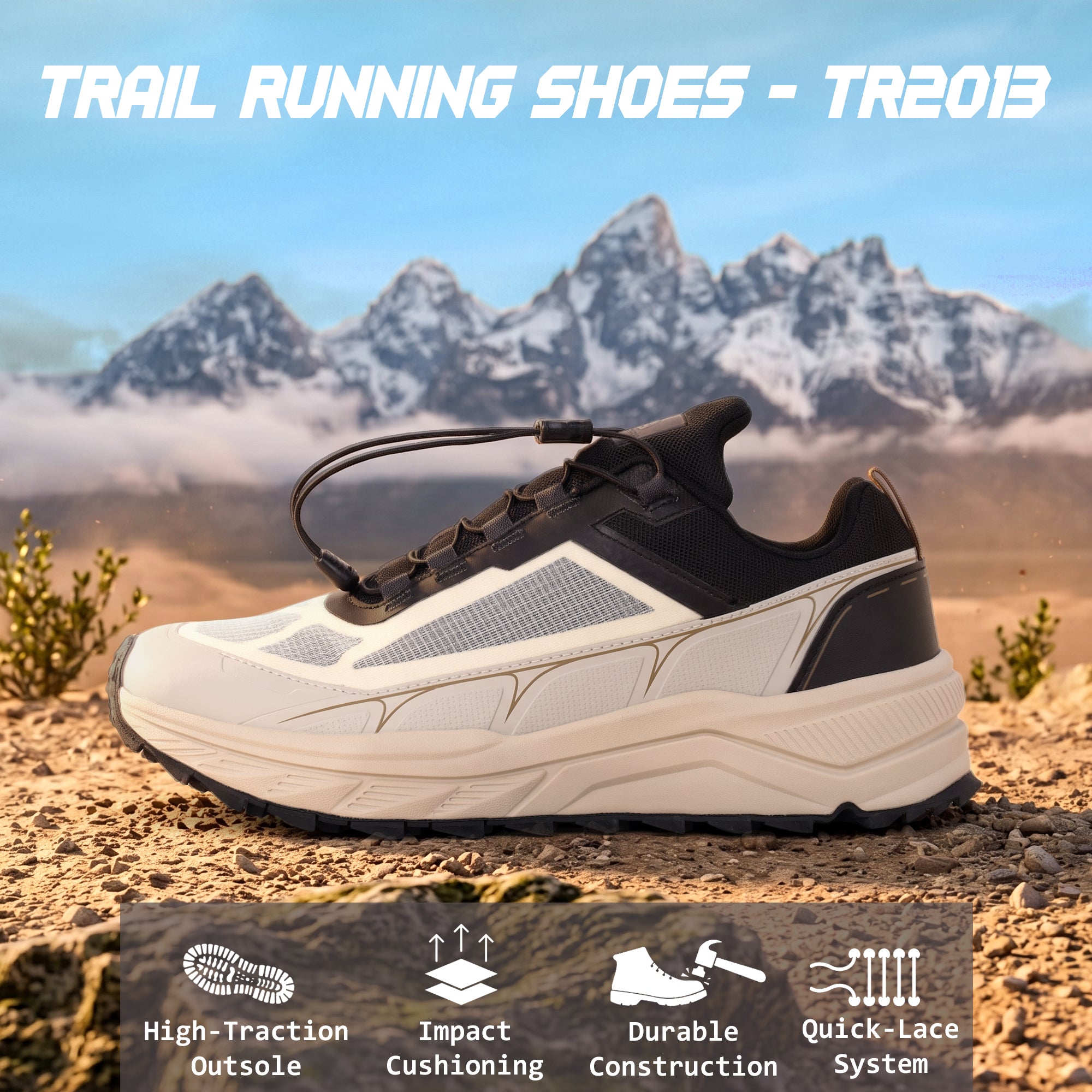 Trail Running Ultra Grip Shoes, Lightweight & Quick-Lace (TR2013) – White-thumbmail-3