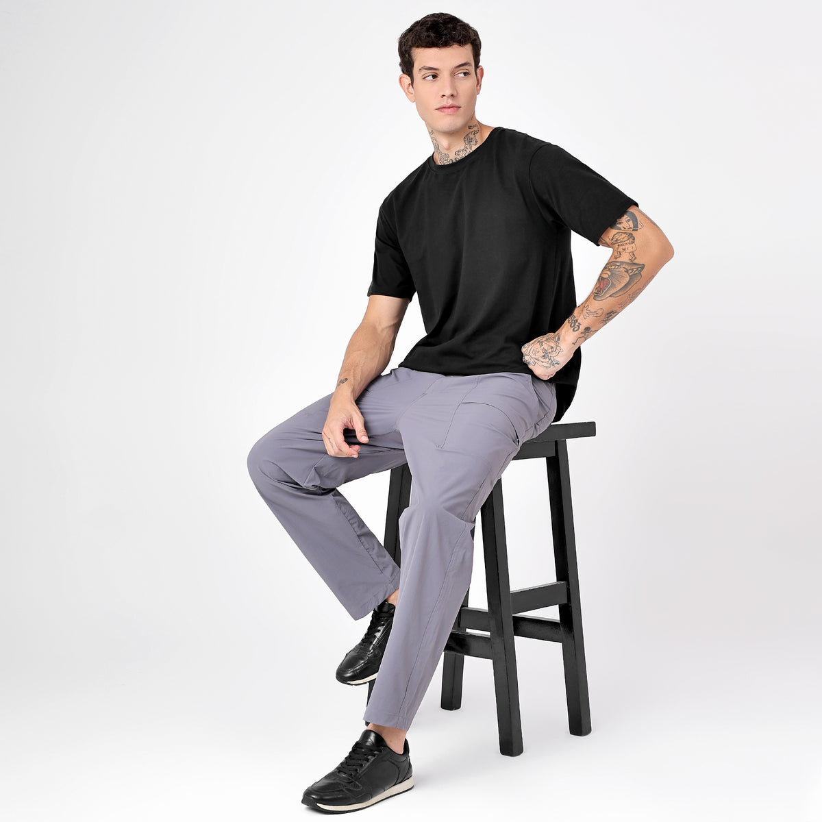 Men's Lightweight Long Pants with Buckle Belt (EH970) Grey-thumbmail-6