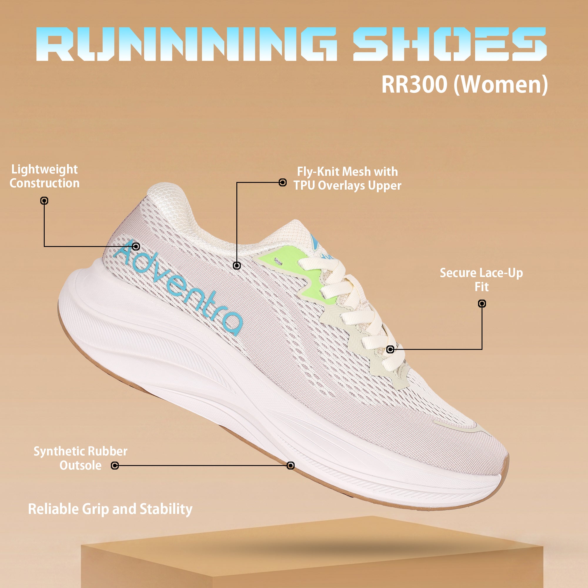 Running Shoes for Women- Lightweight Walking, Sports & Gym Shoes (RRX300) – White-thumbmail-2