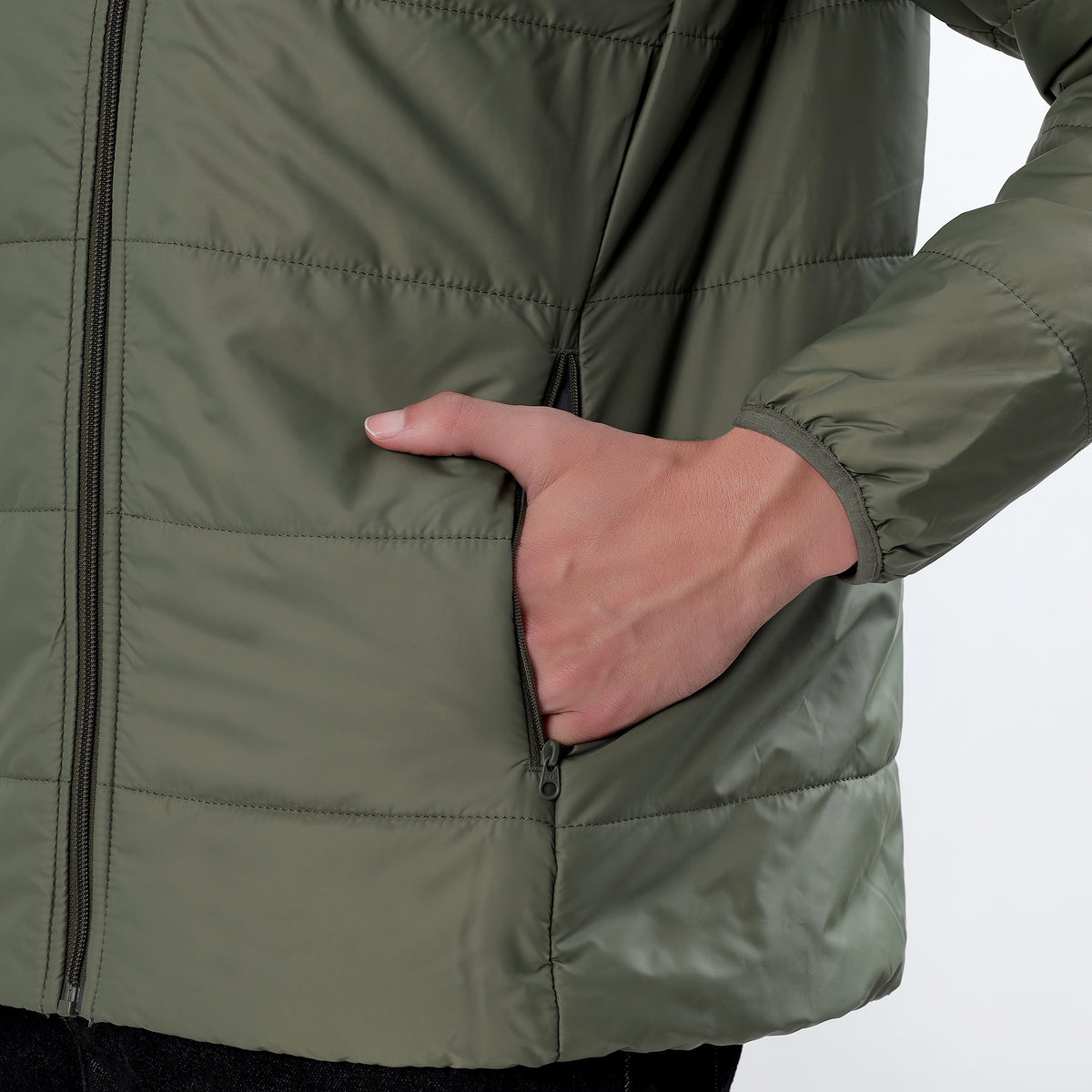 Men's Basic Winter Puffer Jacket – Water Repellent, Quilted - WH100 (Olive)-thumbmail-8