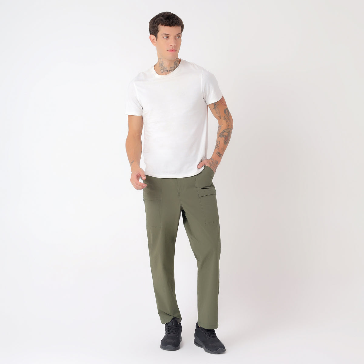 Men's Lightweight Long Pants with Buckle Belt (EH970) Olive-thumbmail-6