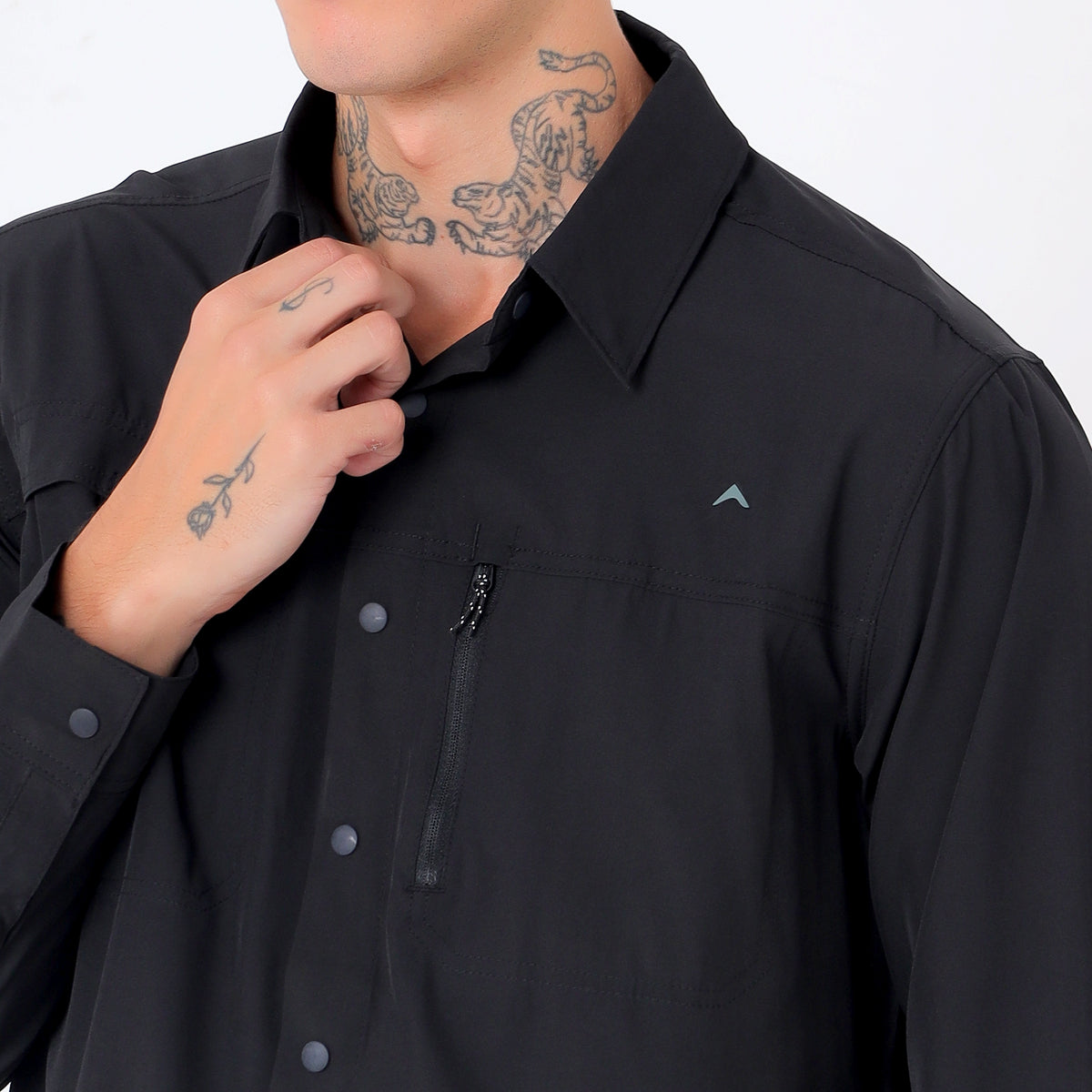 Men's 4-Way Stretch Travel Shirt | Lightweight Full Sleeve Outdoor Shirt for Hiking, Trekking & Travel | EV500 Black-thumbmail-5