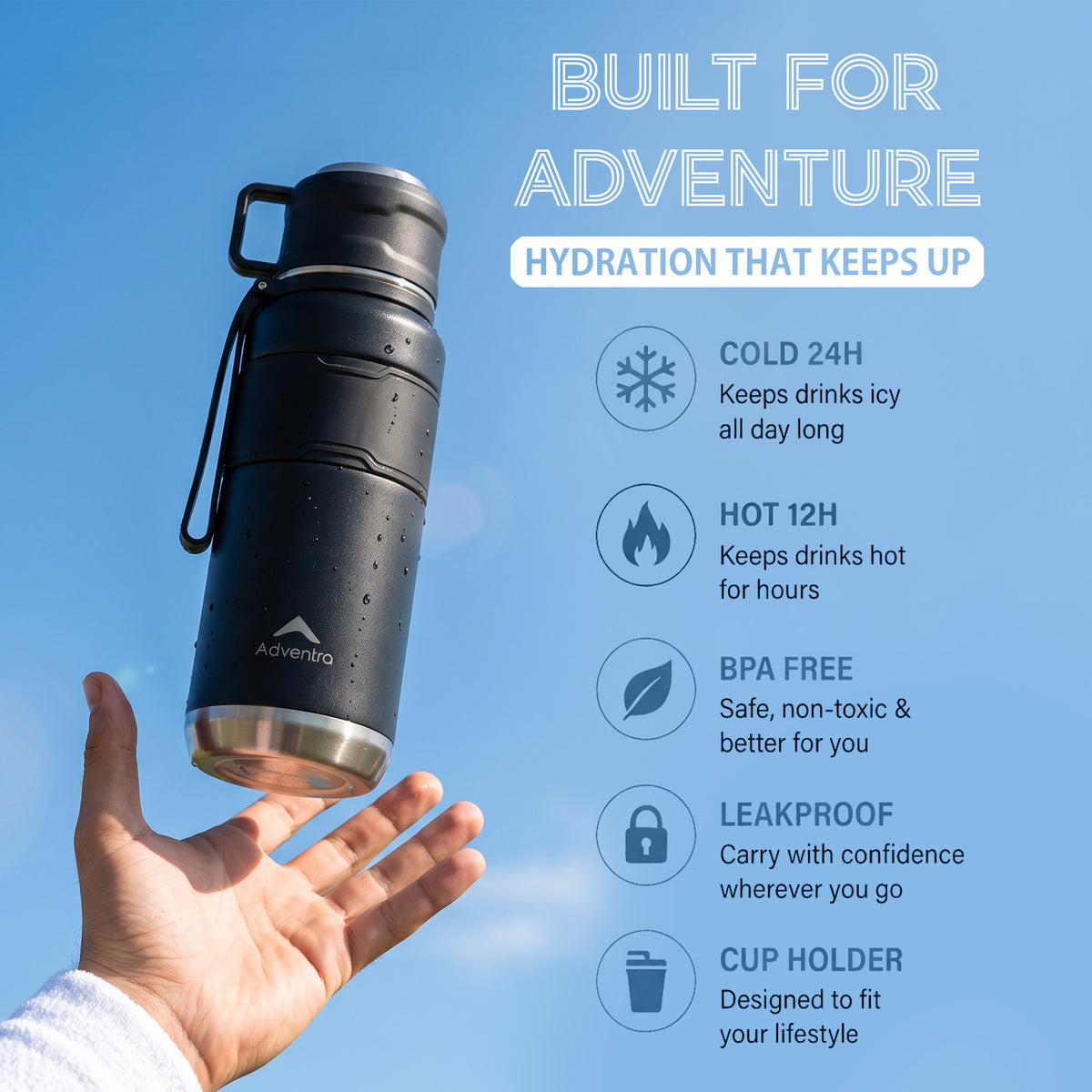 Adventra Trail Hydration Flask Bottle 930 ml with Cup – Black – BT102-thumbmail-3