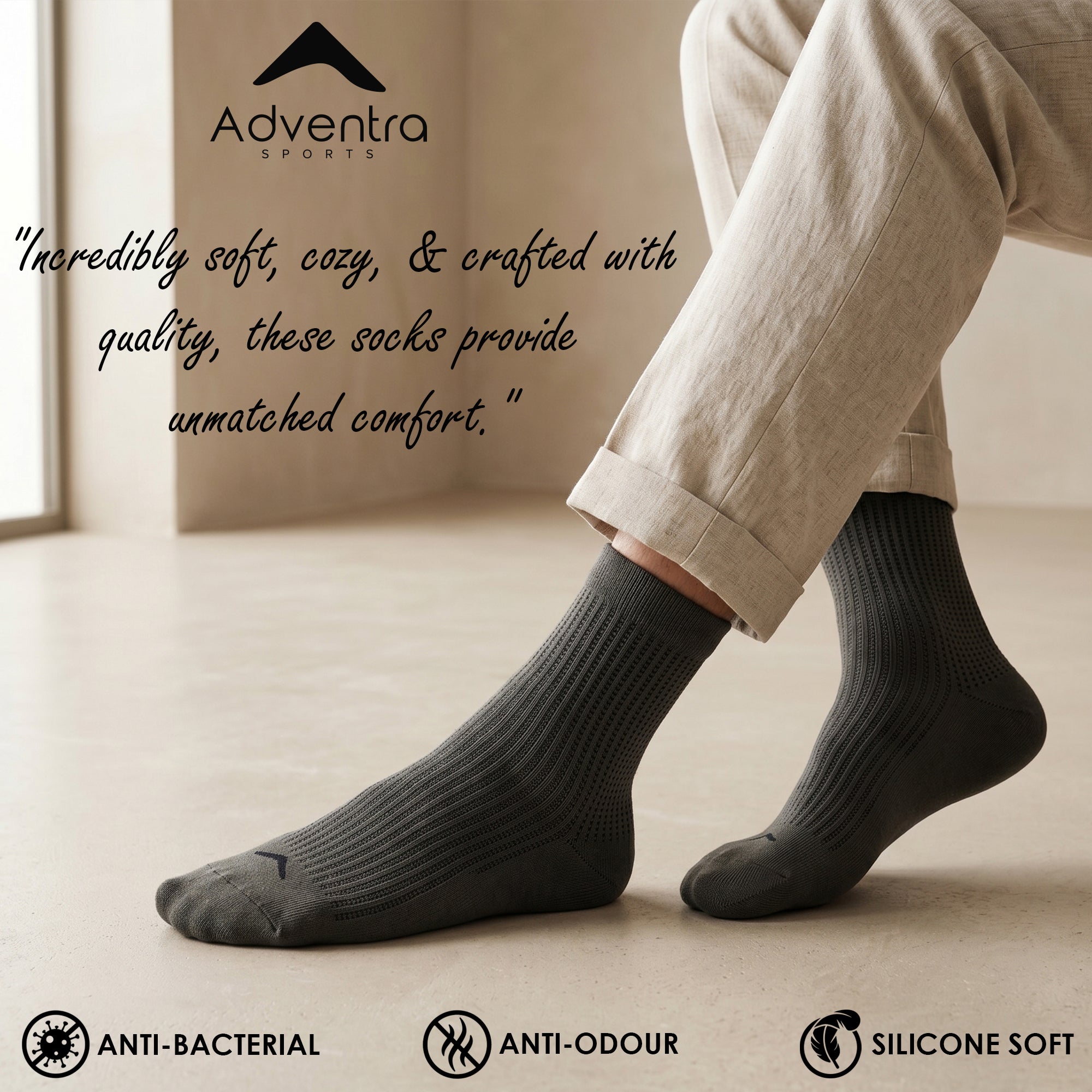 Mid Ankle Cotton Socks – Pack of 2 (ES700) – Olive and Black-thumbmail-3