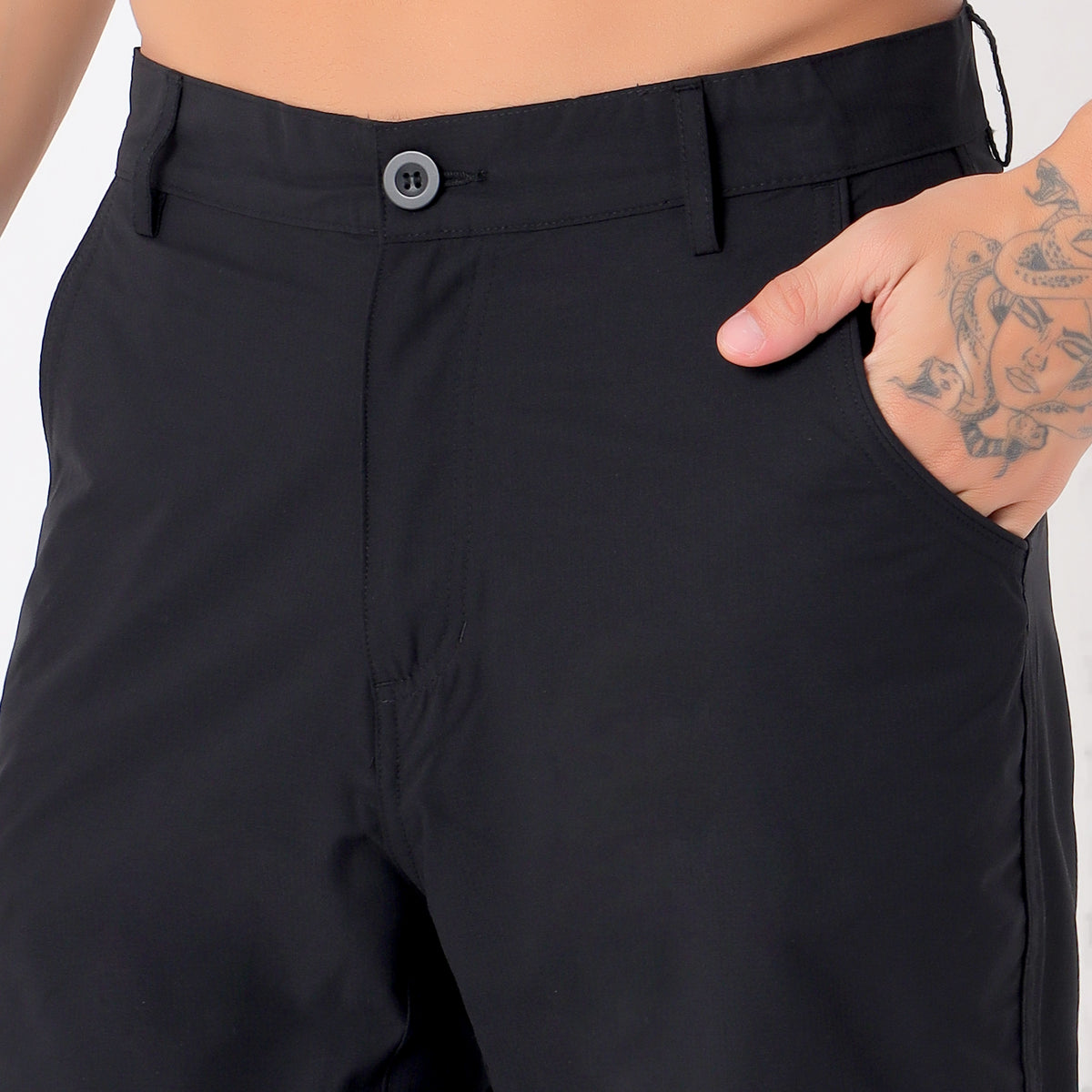 Men's Lightweight Cargo Pants with Zipper Pockets (EH910) - Black-thumbmail-5