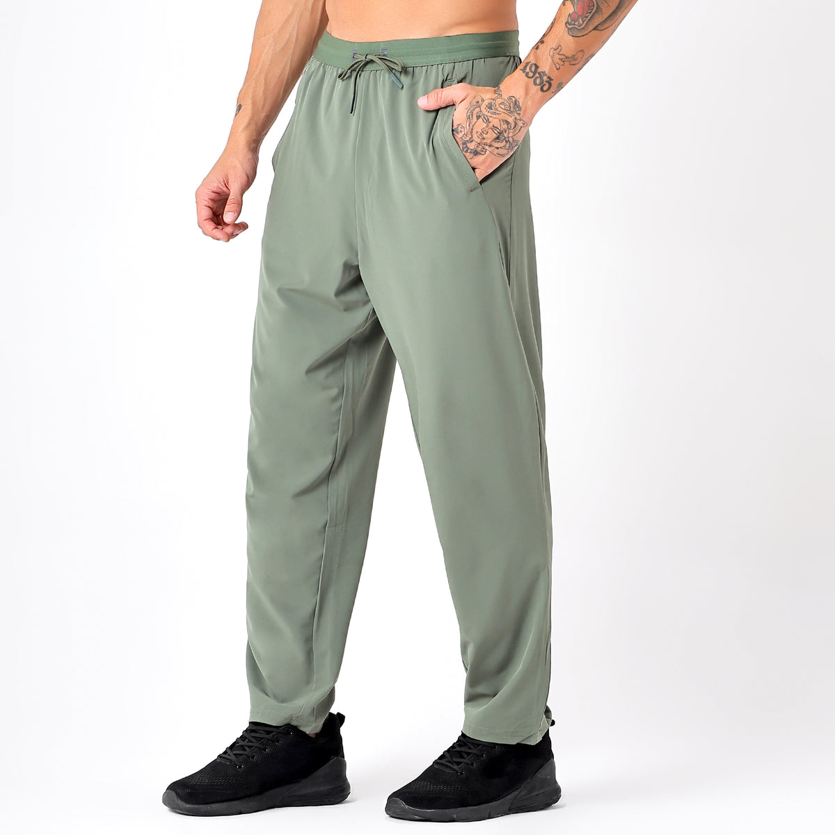 Men's Long Track Pants with 1 Zipper Pocket (EH930) Olive-thumbmail-5
