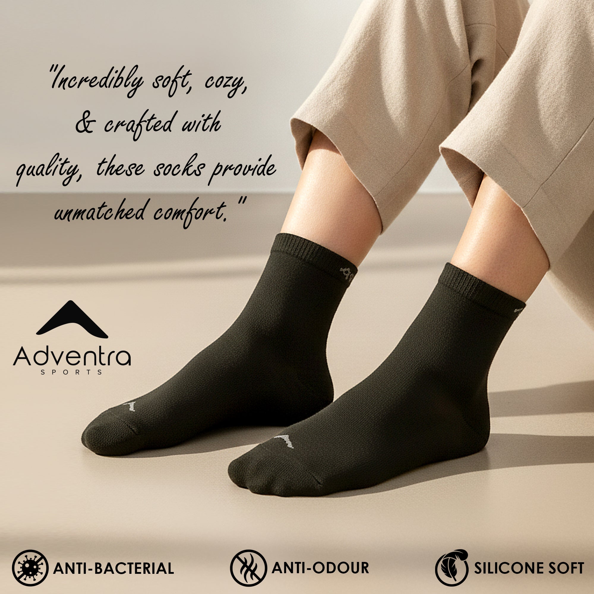 Low Ankle Cotton Socks – Pack of 2 (ES500) – Olive and Black-thumbmail-3