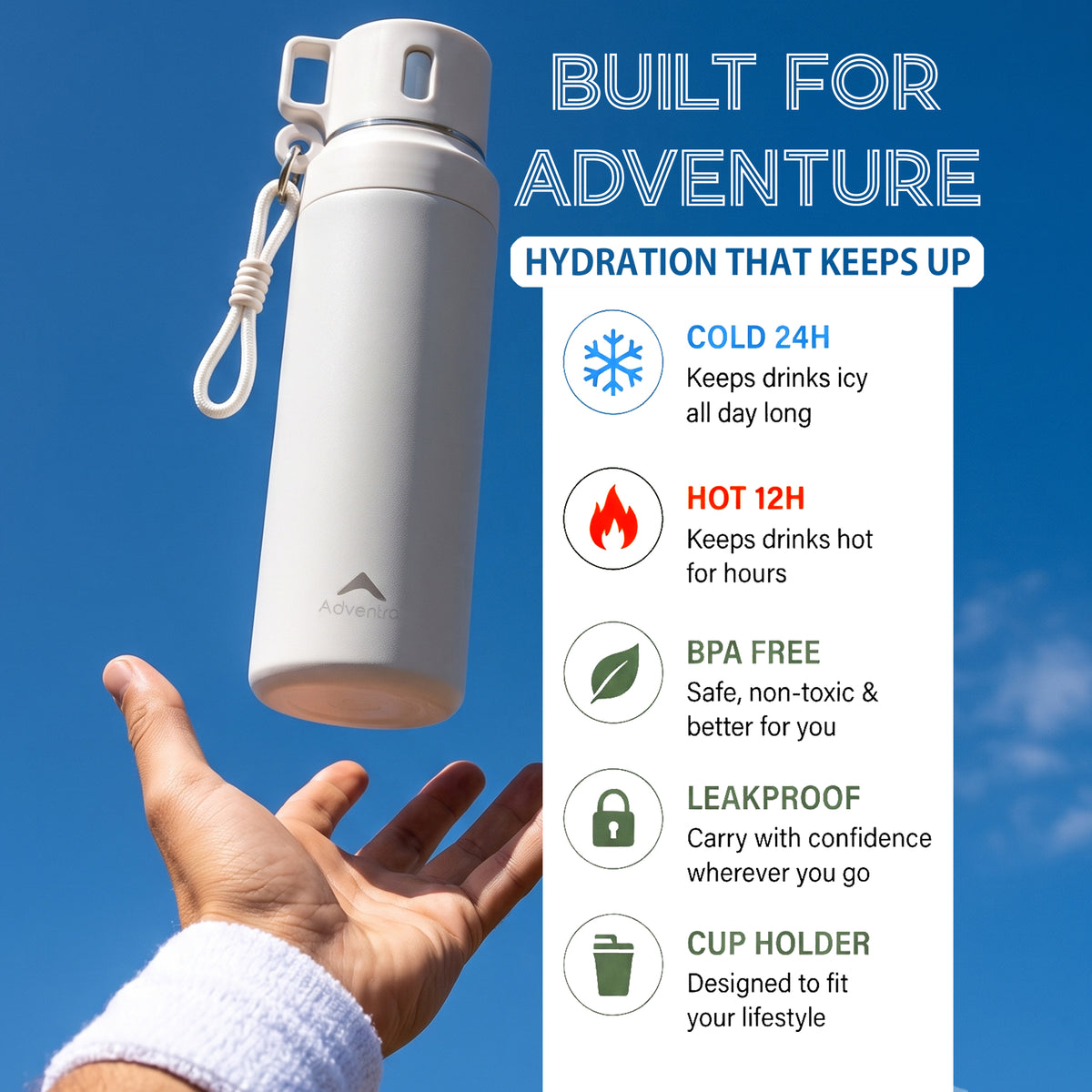 Adventra Trail Hydration Water Bottle 950 ml with Cup – White – BT101-thumbmail-3