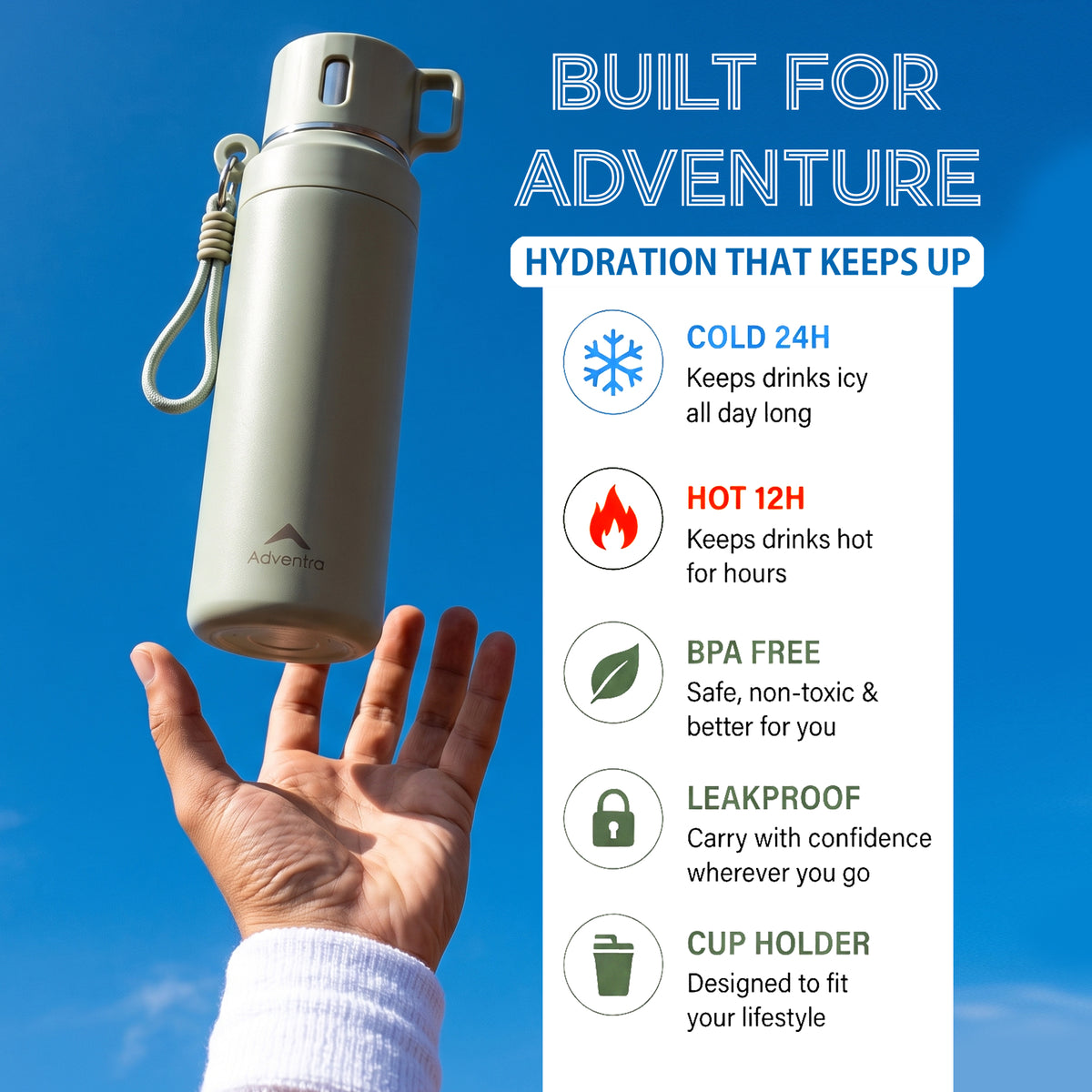 Adventra Trail Hydration Water Bottle 950 ml with Cup – Green – BT101-thumbmail-3