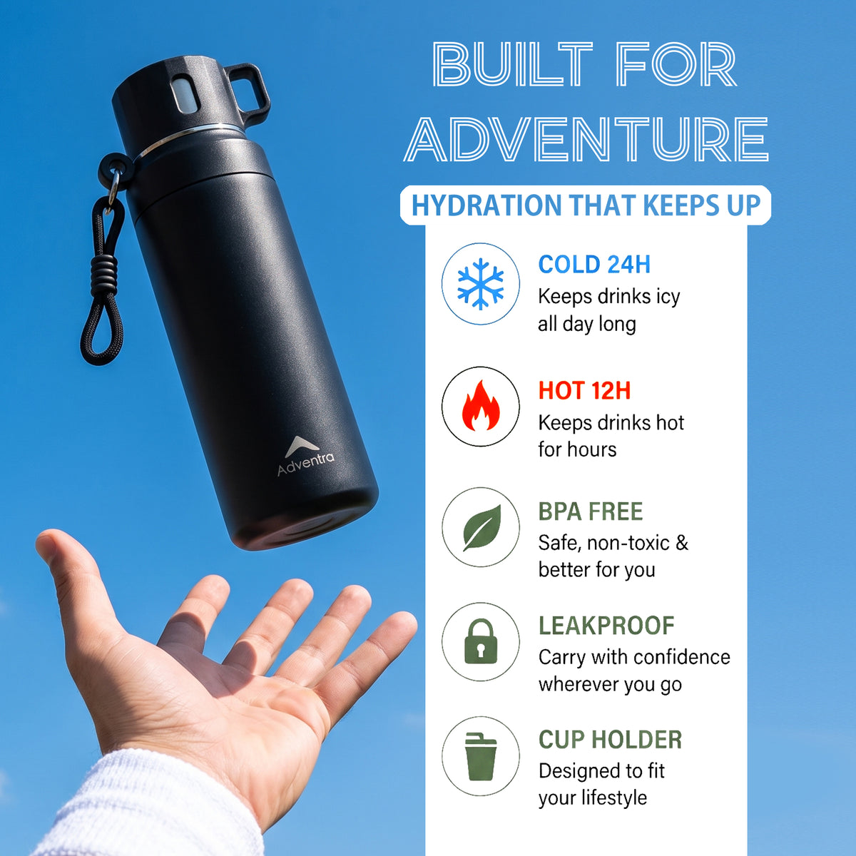 Adventra Trail Hydration Water Bottle 950 ml with Cup – Black – BT101-thumbmail-3