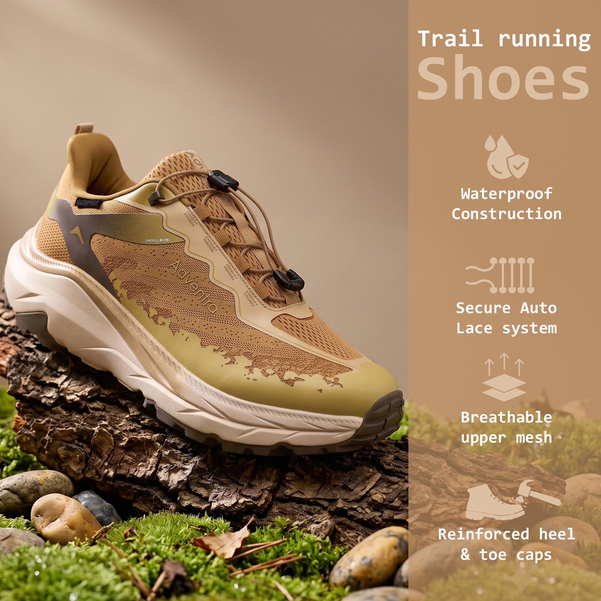 Waterproof Trail Running Ultra Grip Shoes, Quick-Lace (TR2014) – Beige-thumbmail-3
