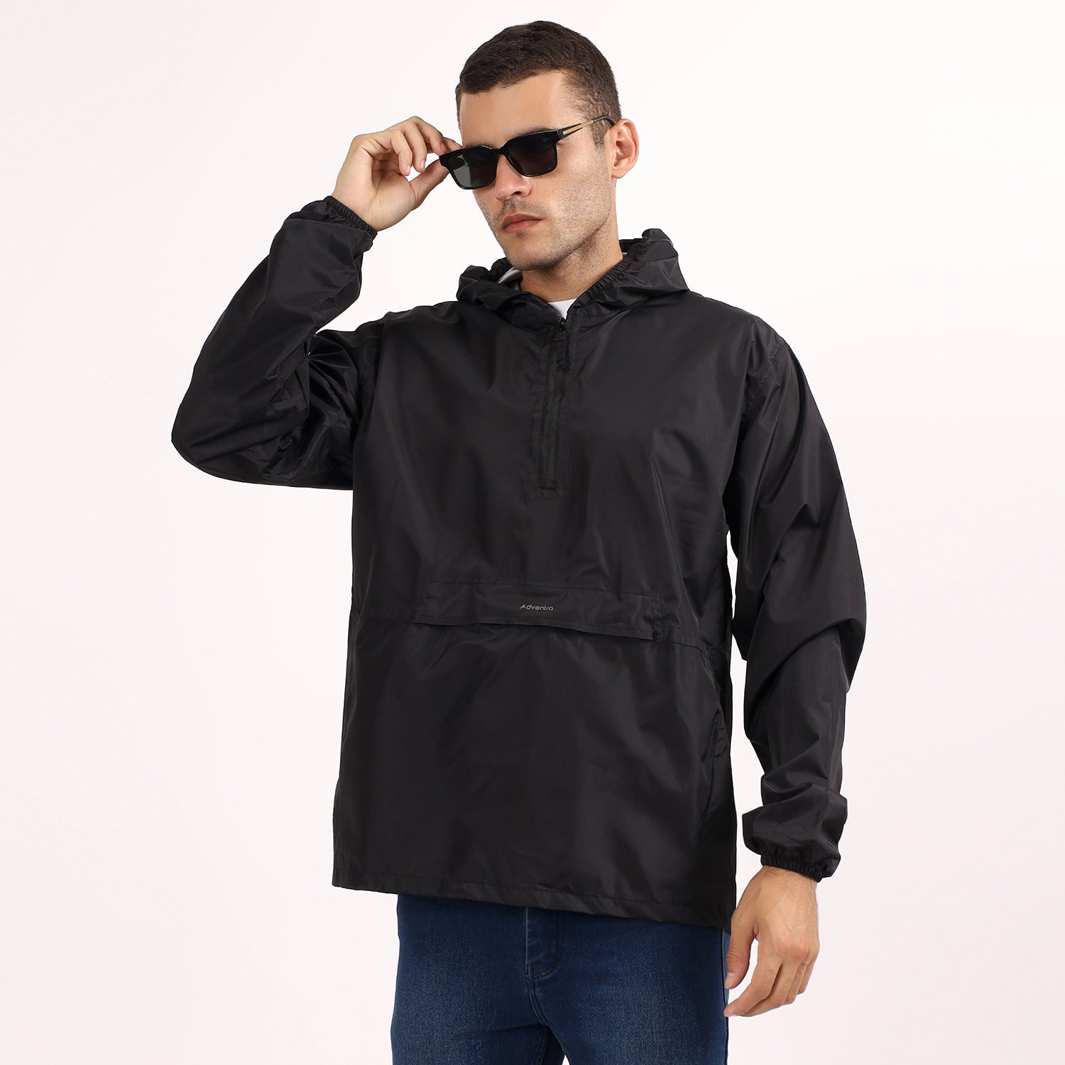 Rain Jacket with pouch, Half zip rain coat, Lightweight, Waterproof | RJ100 | Black-thumbmail-9