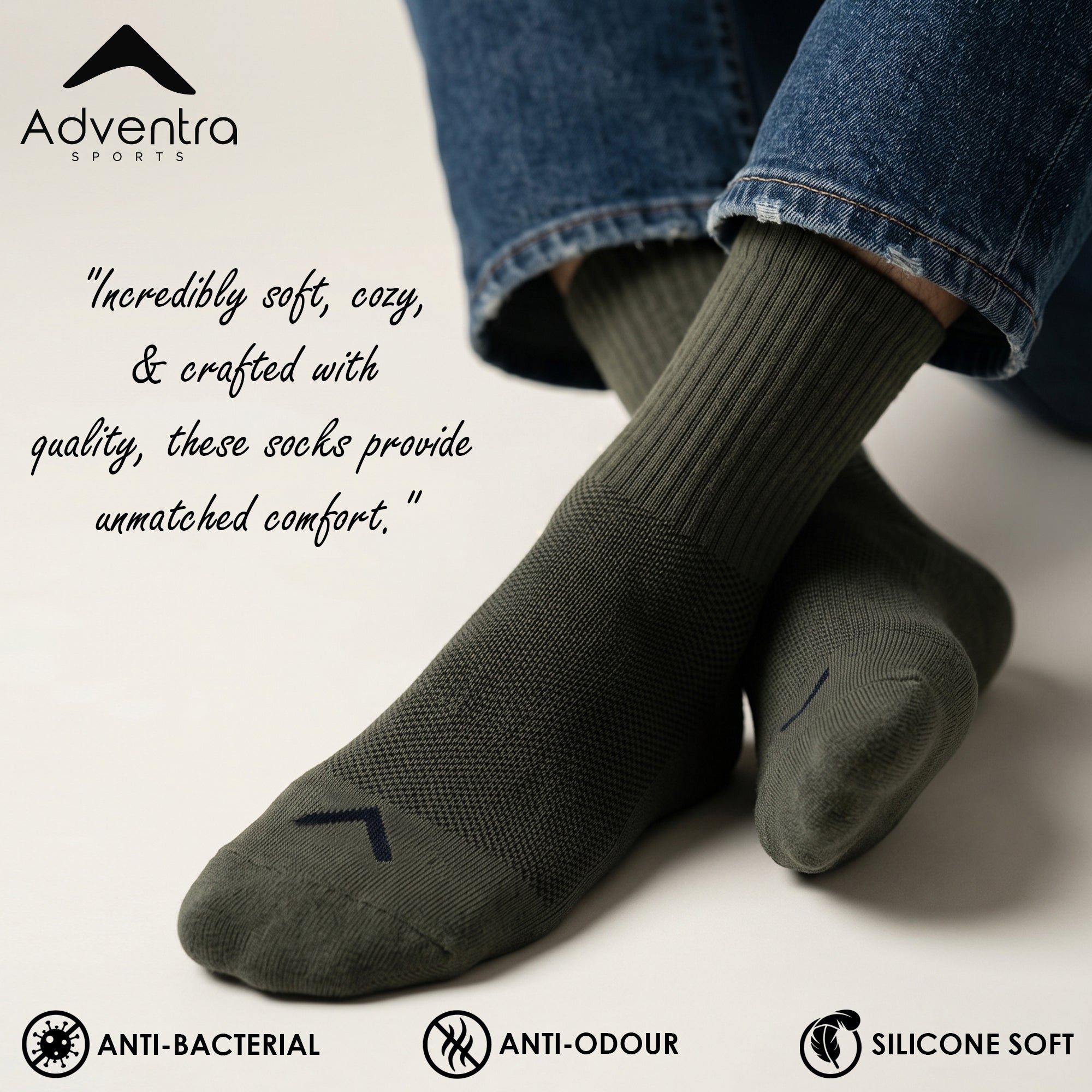 High Ankle Socks - Pack of 2 (ES500) - Black and Olive-thumbmail-3