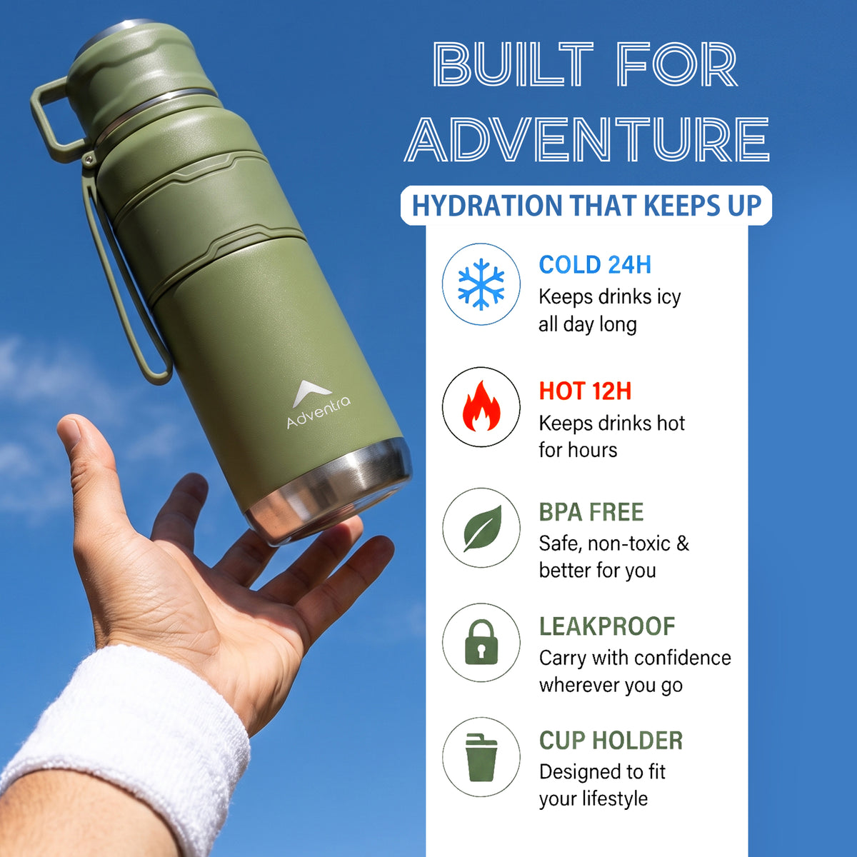 Adventra Trail Hydration Flask Bottle 930 ml with Cup – Green– BT102-thumbmail-3