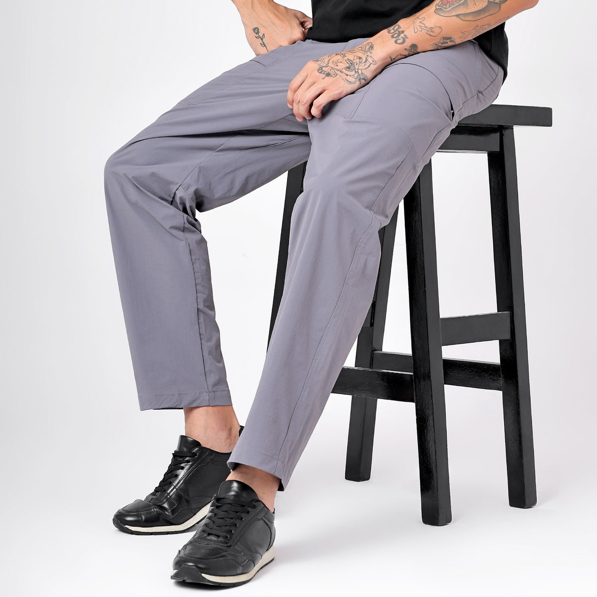 Men's Lightweight Long Pants with Buckle Belt (EH970) Grey-thumbmail-7