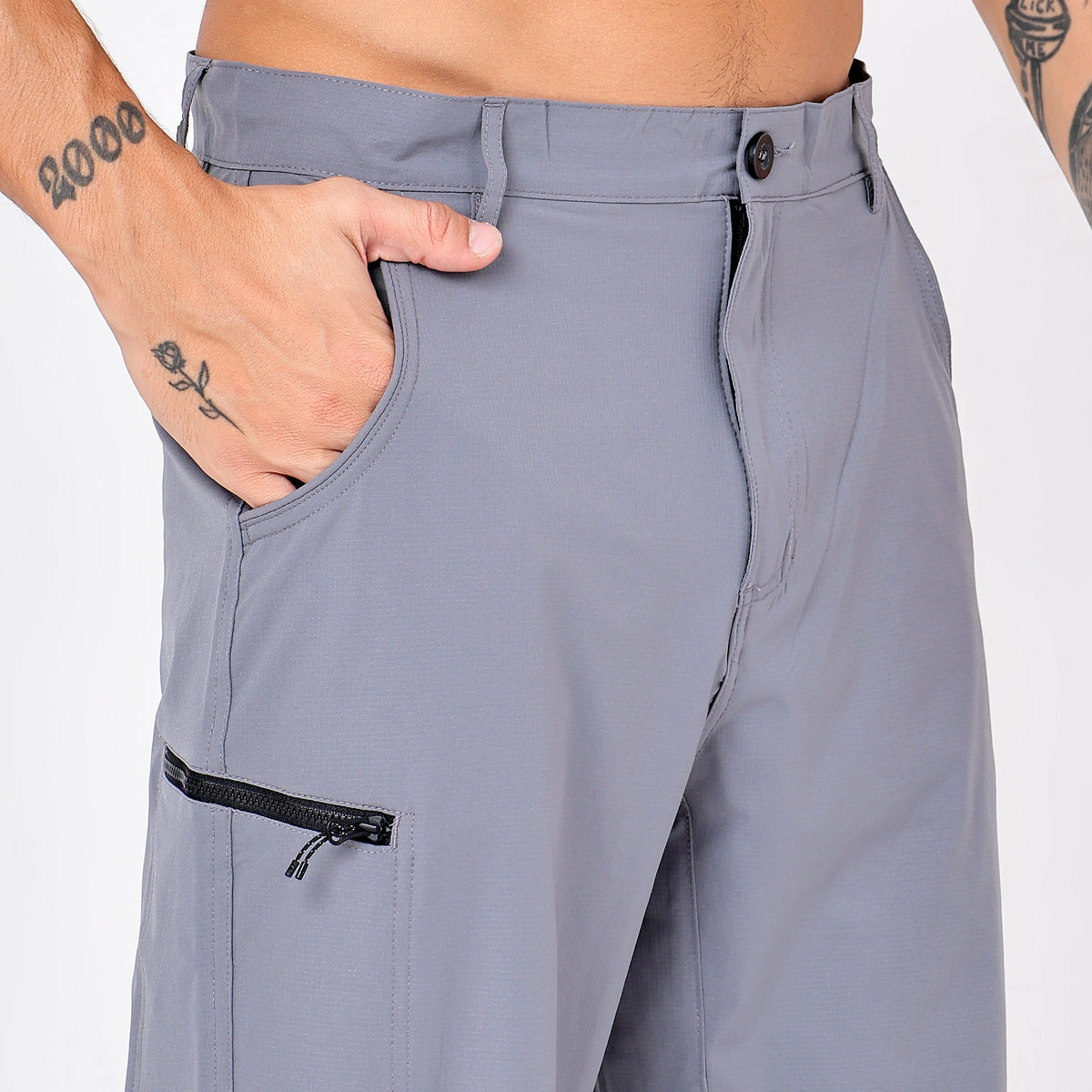 Men's Lightweight Cargo Pants with Zipper Pockets (EH910) - Grey-thumbmail-7