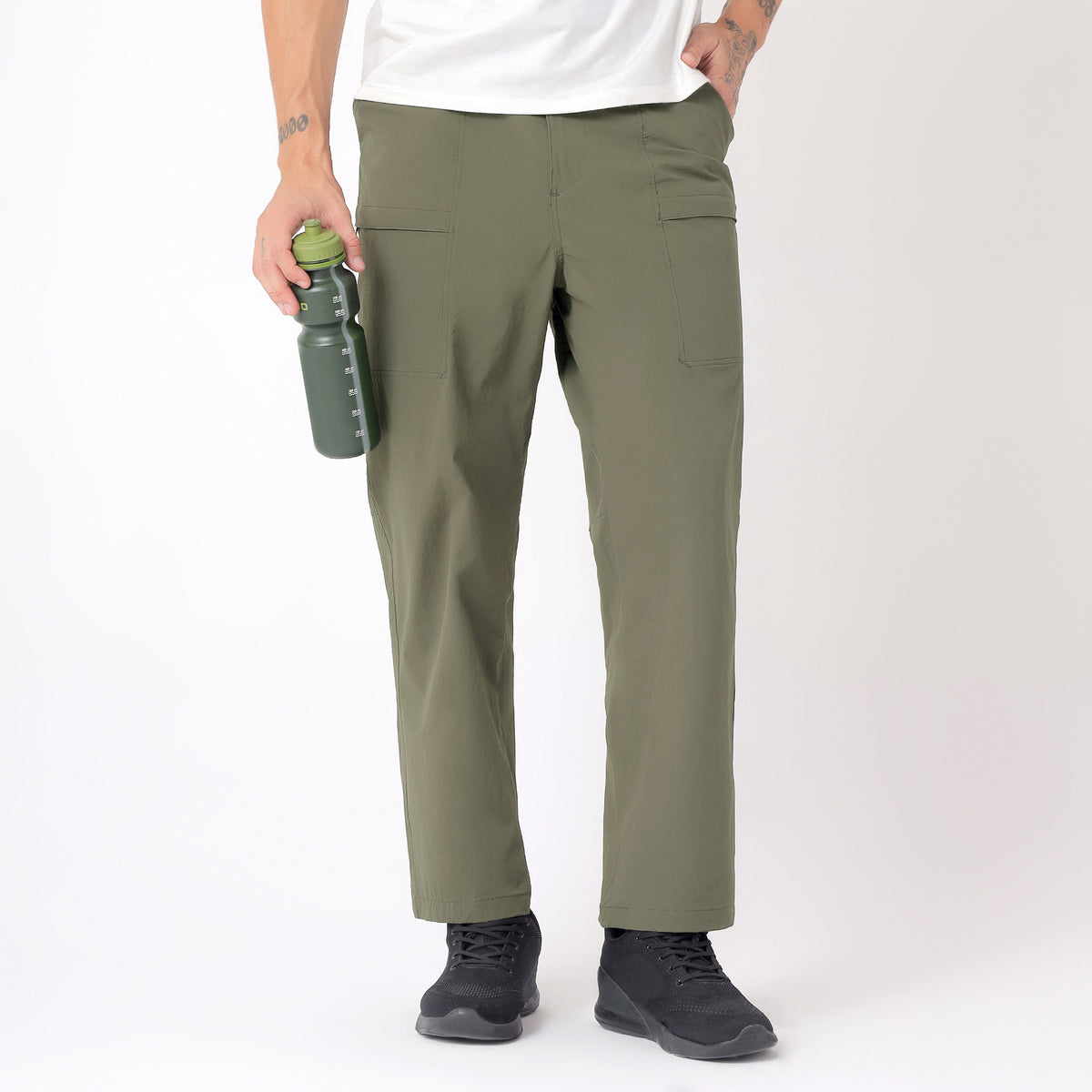 Men's Lightweight Long Pants with Buckle Belt (EH970) Olive-thumbmail-7
