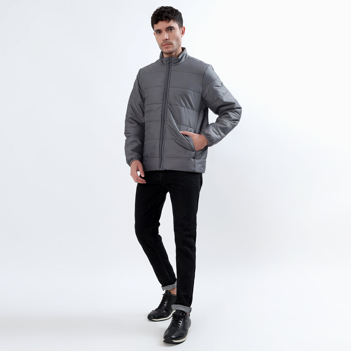 Men's Basic Winter Puffer Jacket – Water Repellent, Quilted - WH100 (Grey)-thumbmail-4