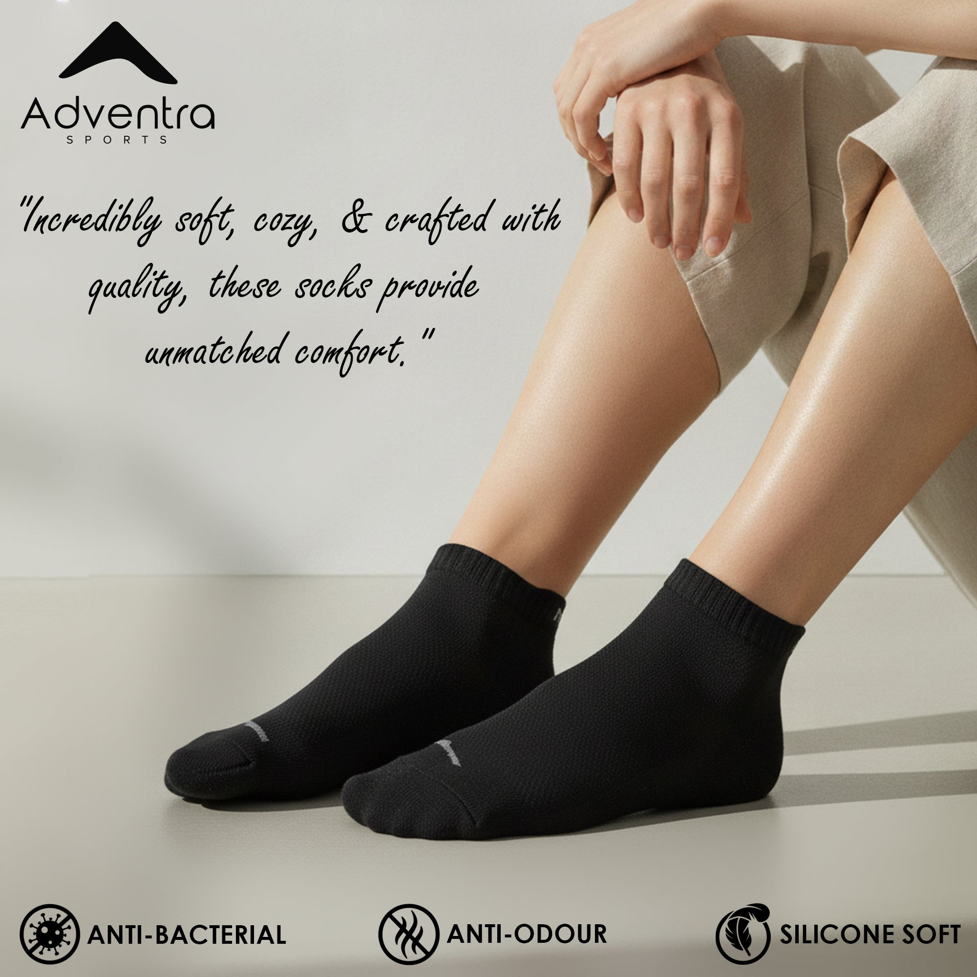 Adventra Women Low Ankle Cotton Socks - 2 Pairs | Unisex | ES300 | Black-White-thumbmail-3