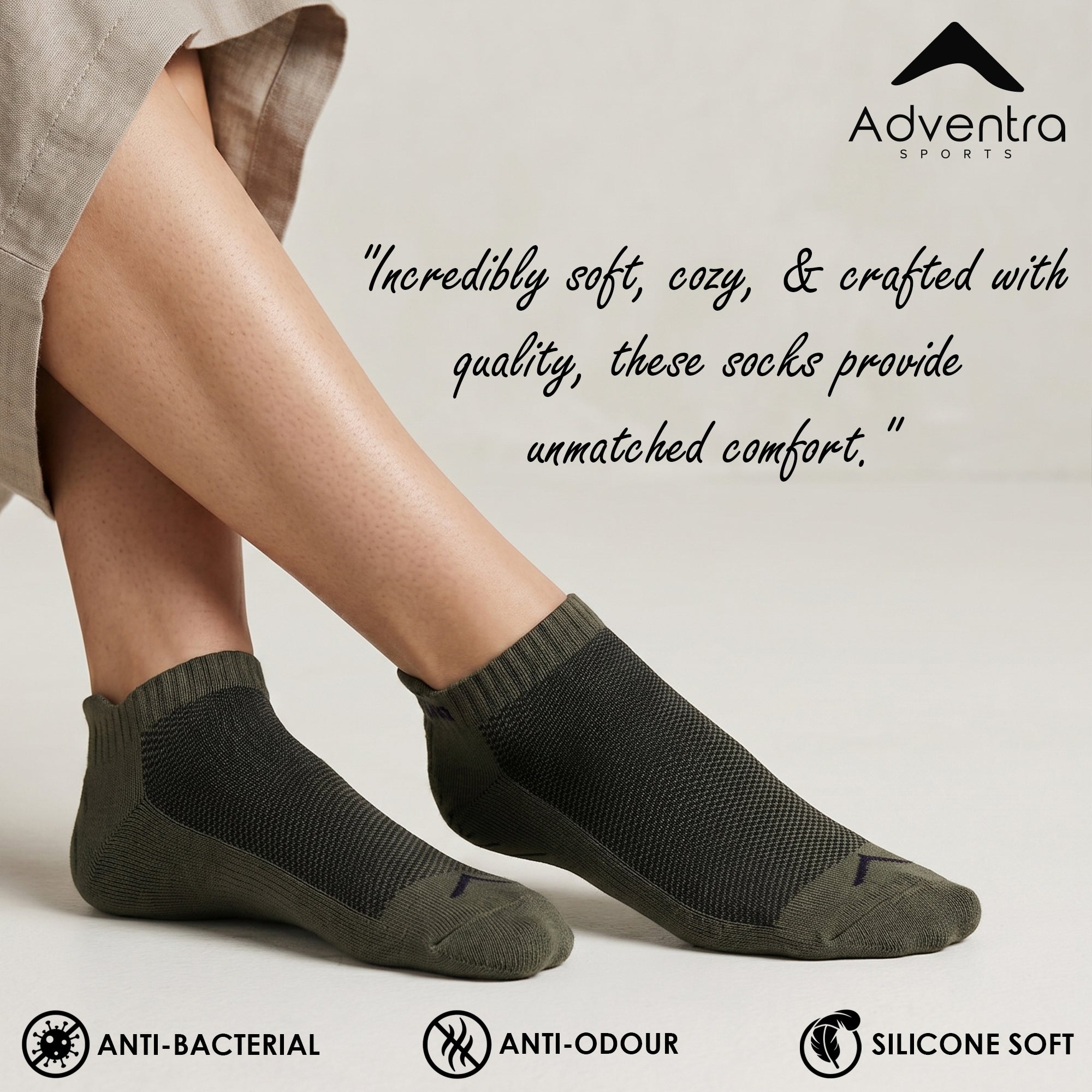 Low Ankle Cotton Socks – Pack of 2 (ES400) – White and Olive-thumbmail-8