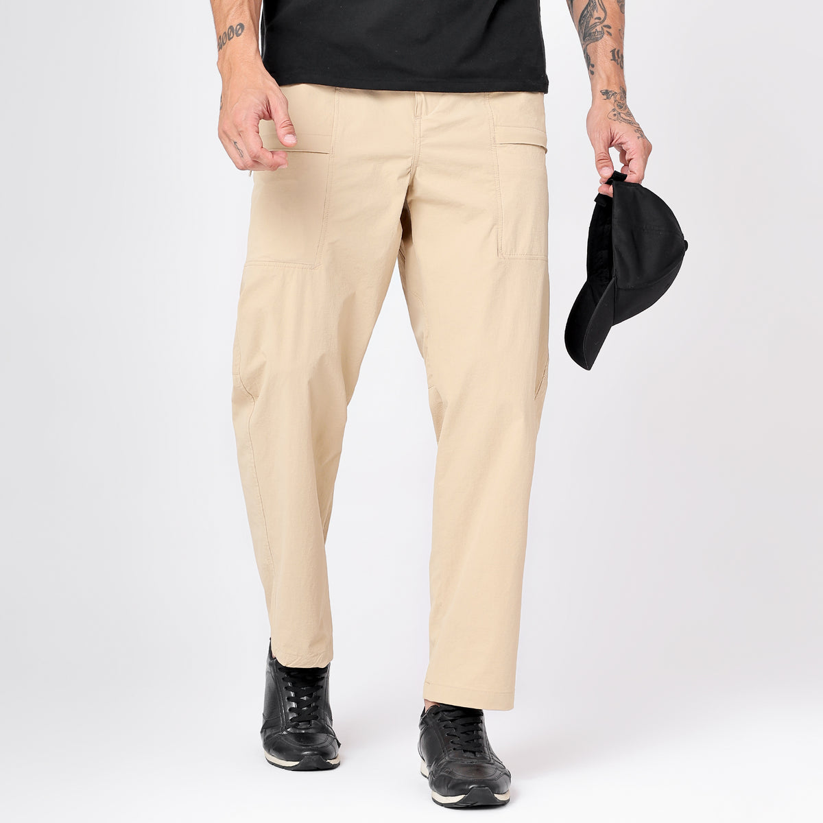 Men's Lightweight Long Pants with Buckle Belt (EH970) Beige-thumbmail-7