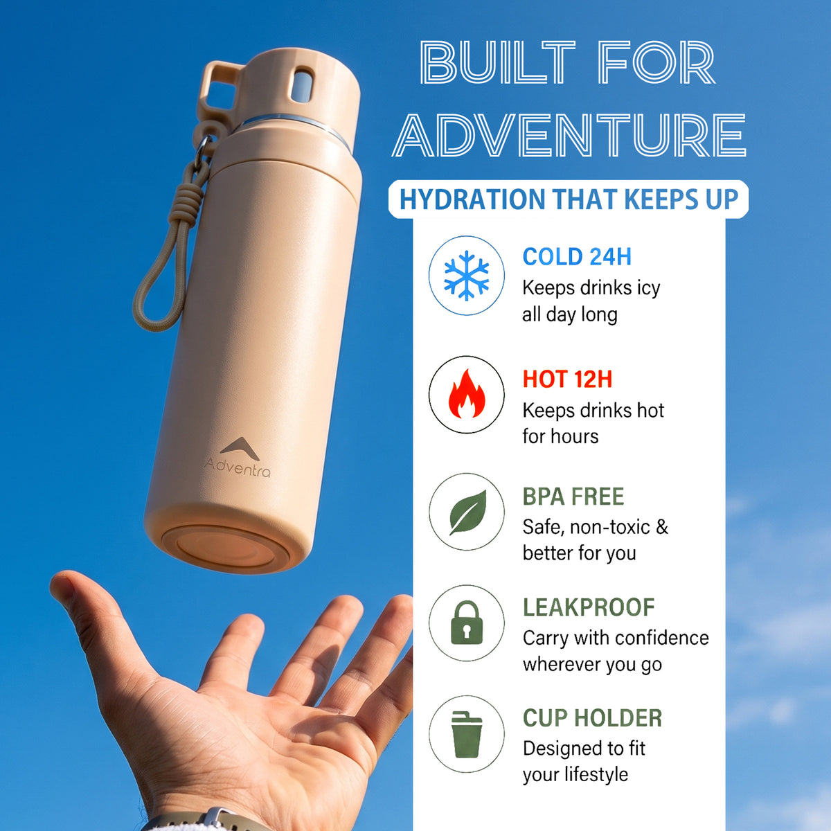 Adventra Trail Hydration Water Bottle 950 ml with Cup – Beige– BT101-thumbmail-3